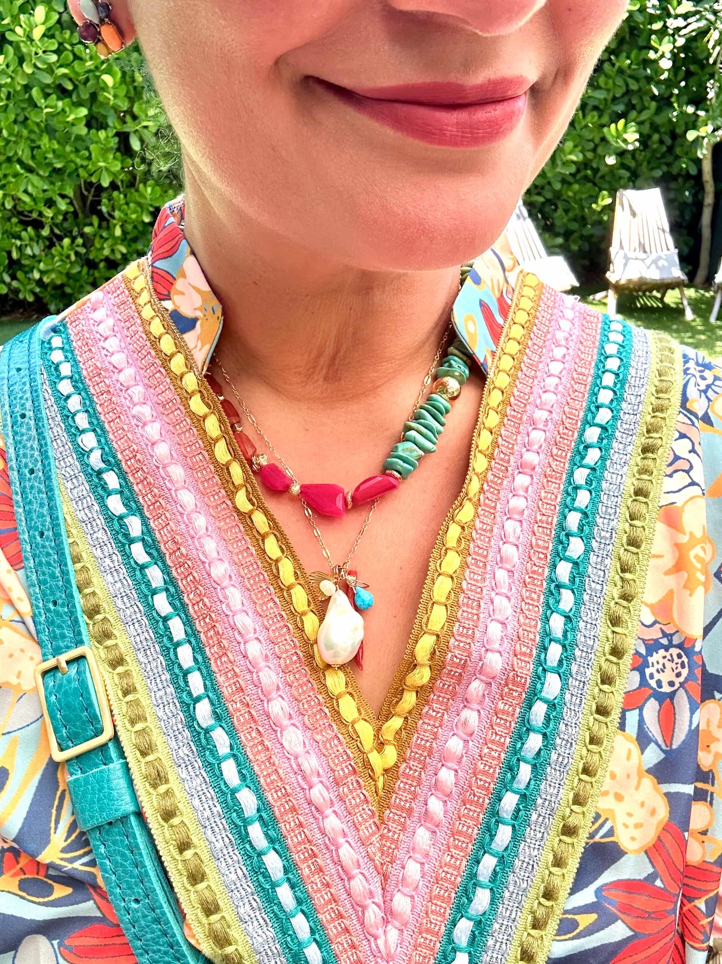 Large Baroque Pearl & Coral Seashell Charm Necklace