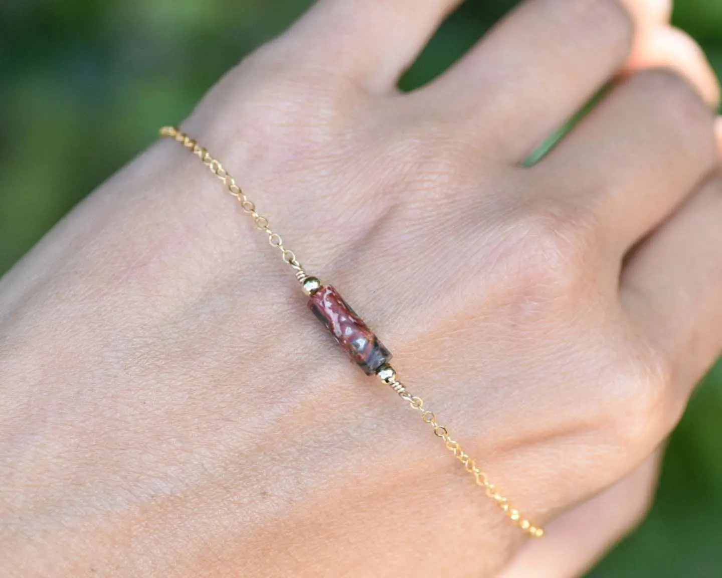 Red Leopard Jasper Gemstone Bar Necklace