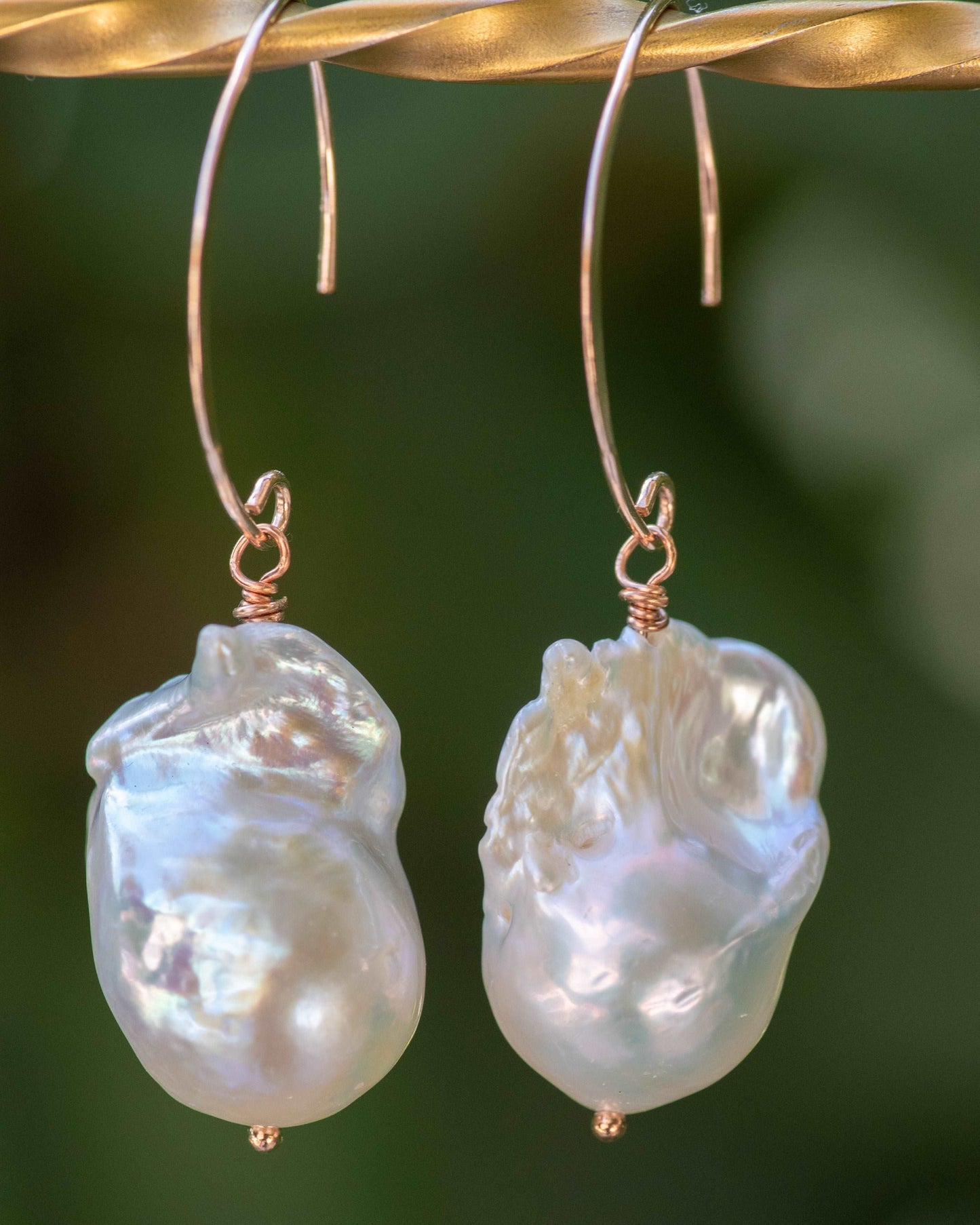 large rose gold baroque pearls in rose gold