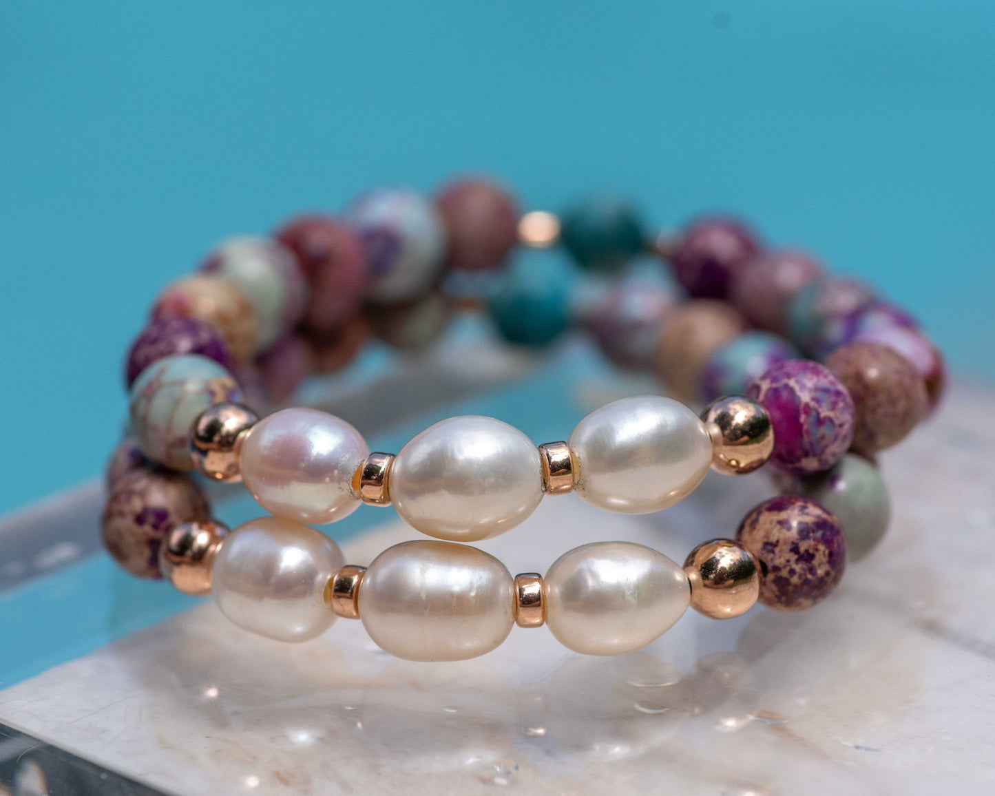 Galaxy Imperial Jasper & Pearl Single Bracelet