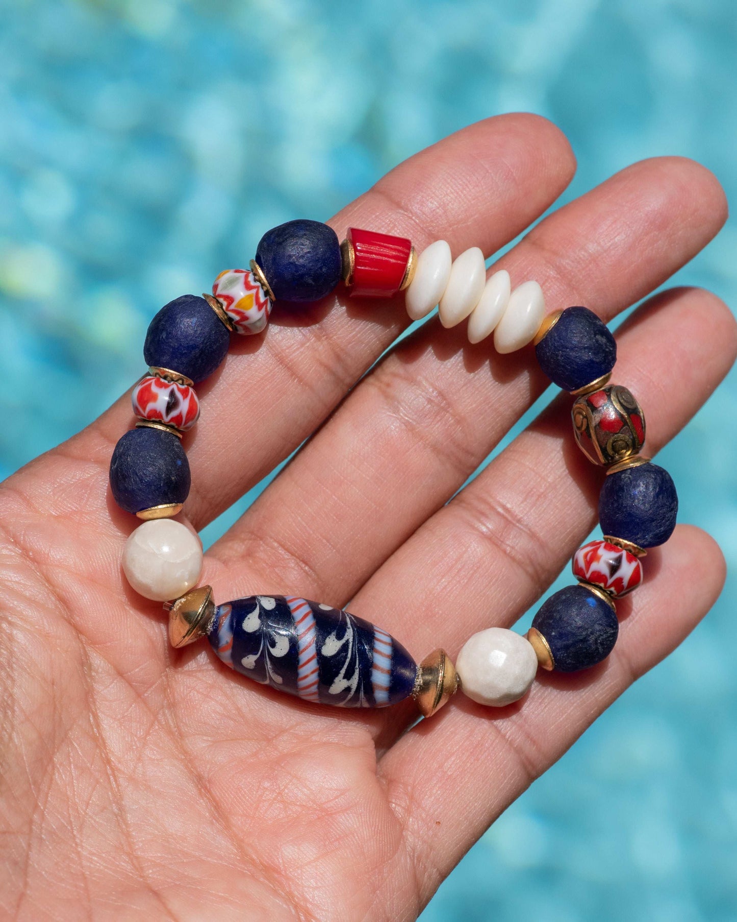 African Fancy Navy Blue Tibetan Beaded Bracelet