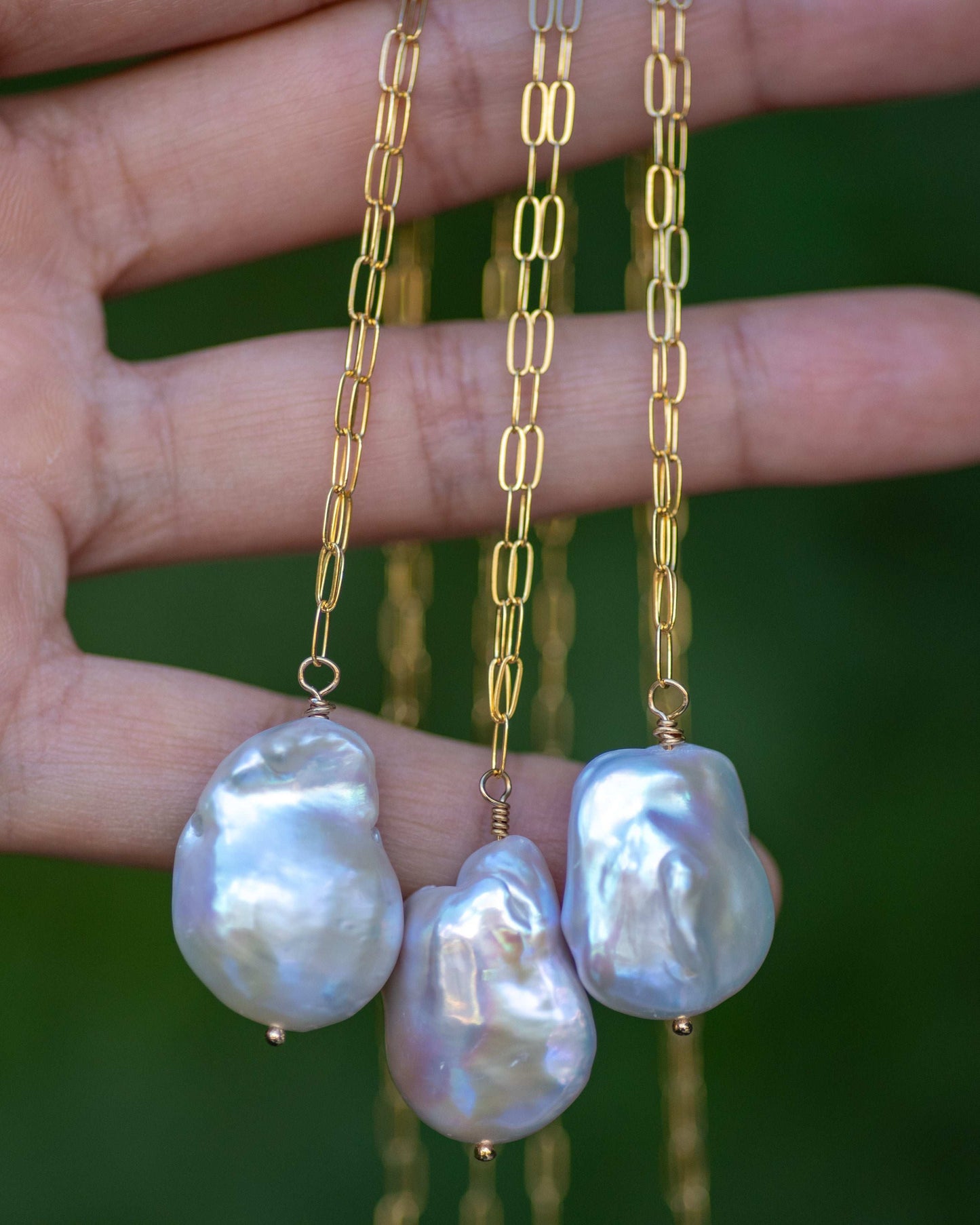 large baroque pearl on paper clip chain