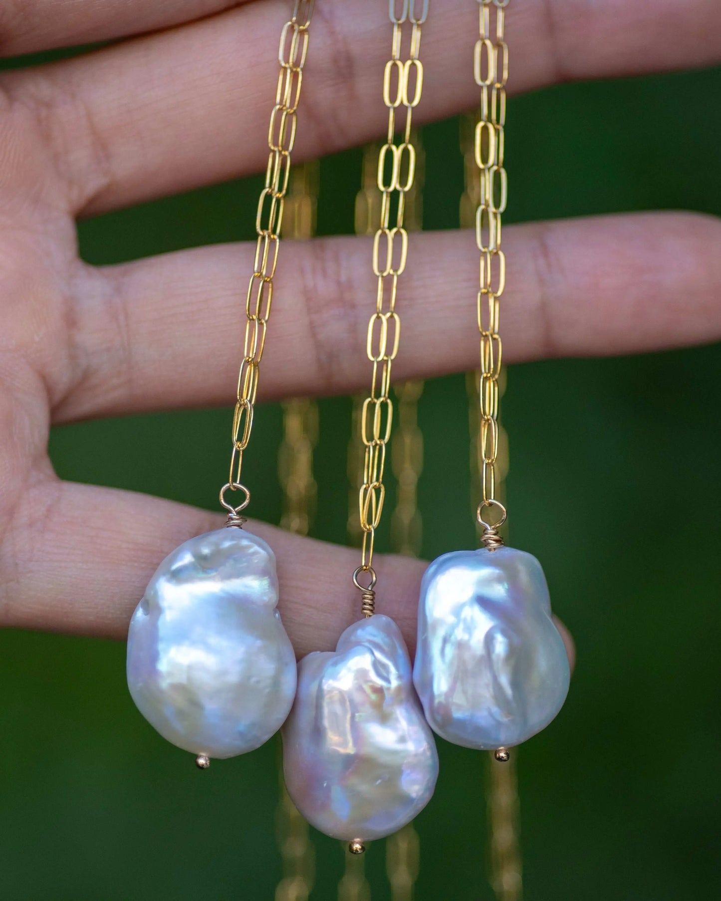 large baroque pearl on paper clip chain