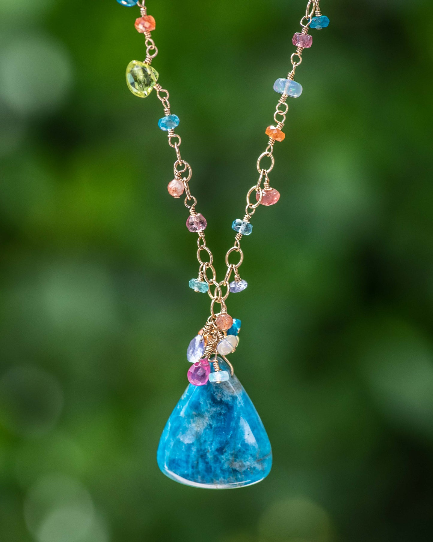 Apatite & Multi Colored Gemstone Pendant Necklace