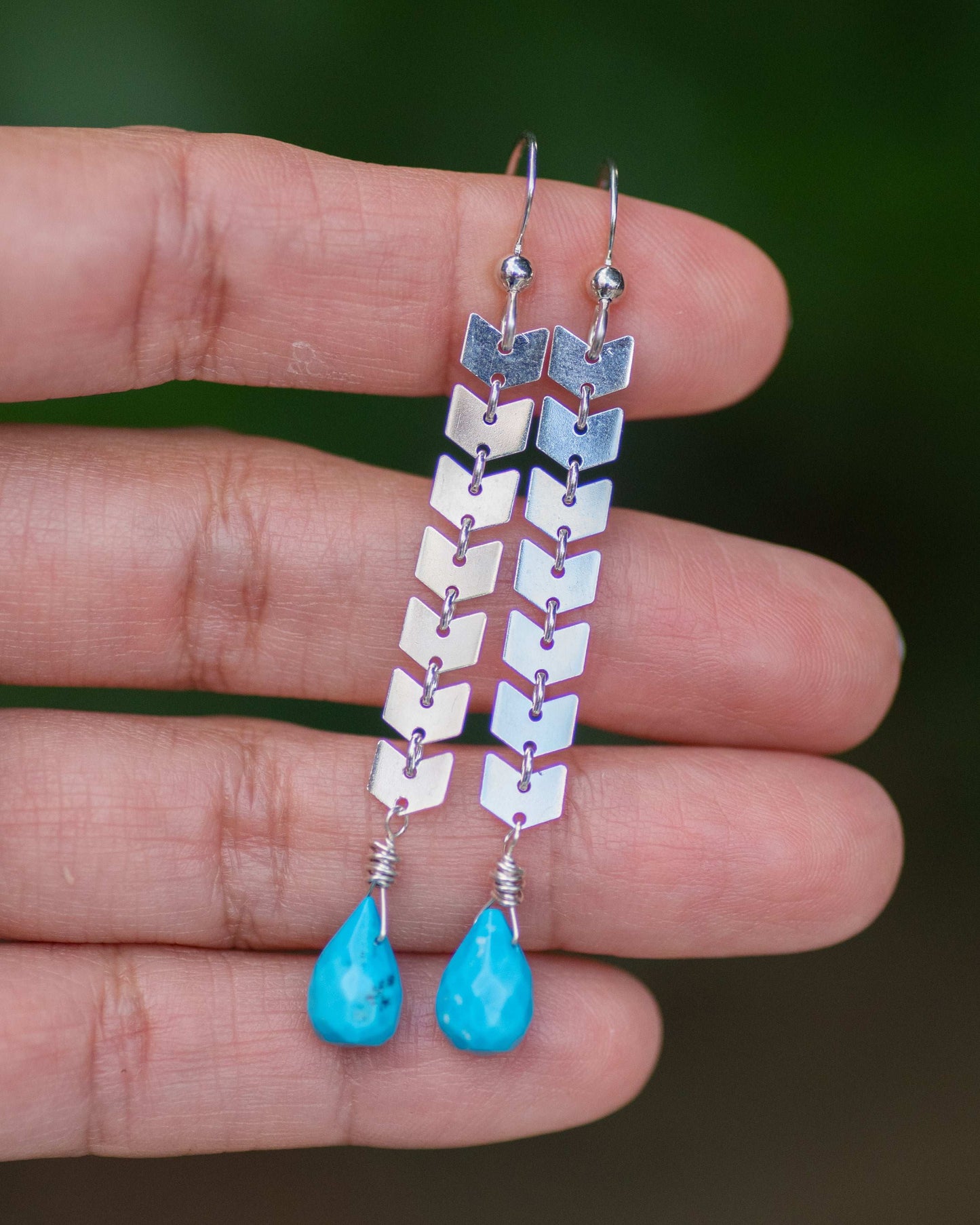 Turquoise Sterling Silver Chevron Chain Earrings