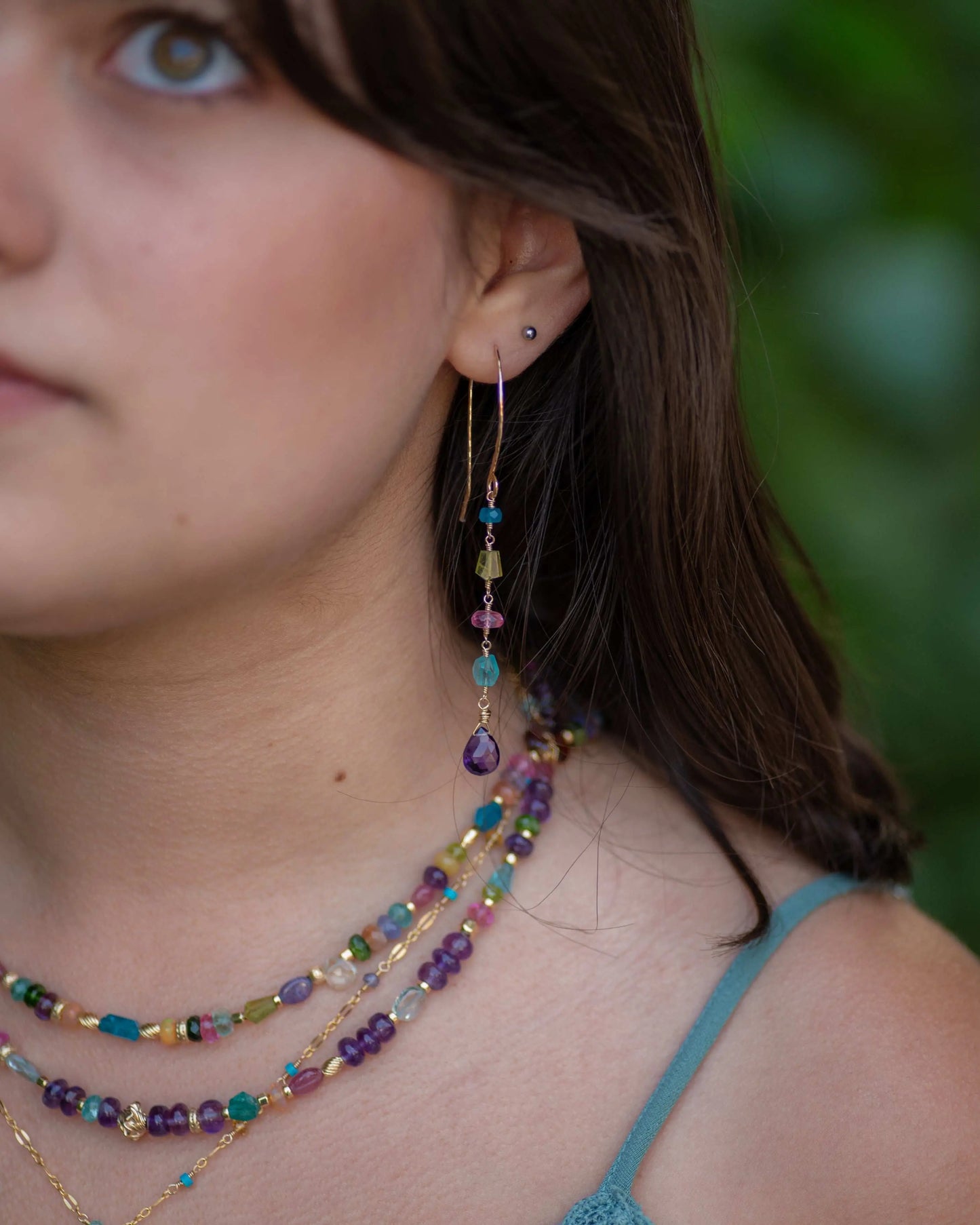 Amethyst Multi Gemstone Drop Earrings