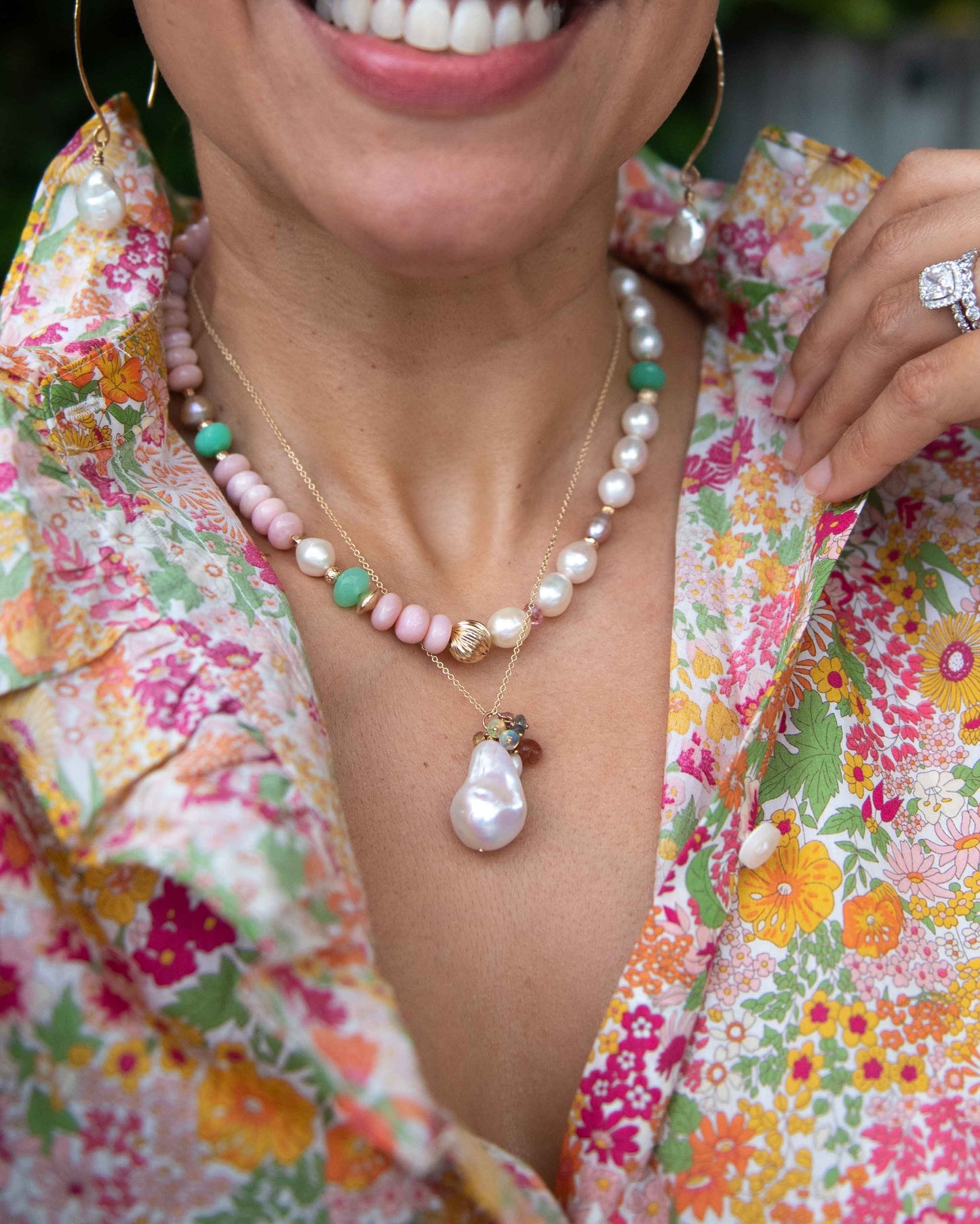 Peruvian Pink Opal & Freshwater Pearl Necklace