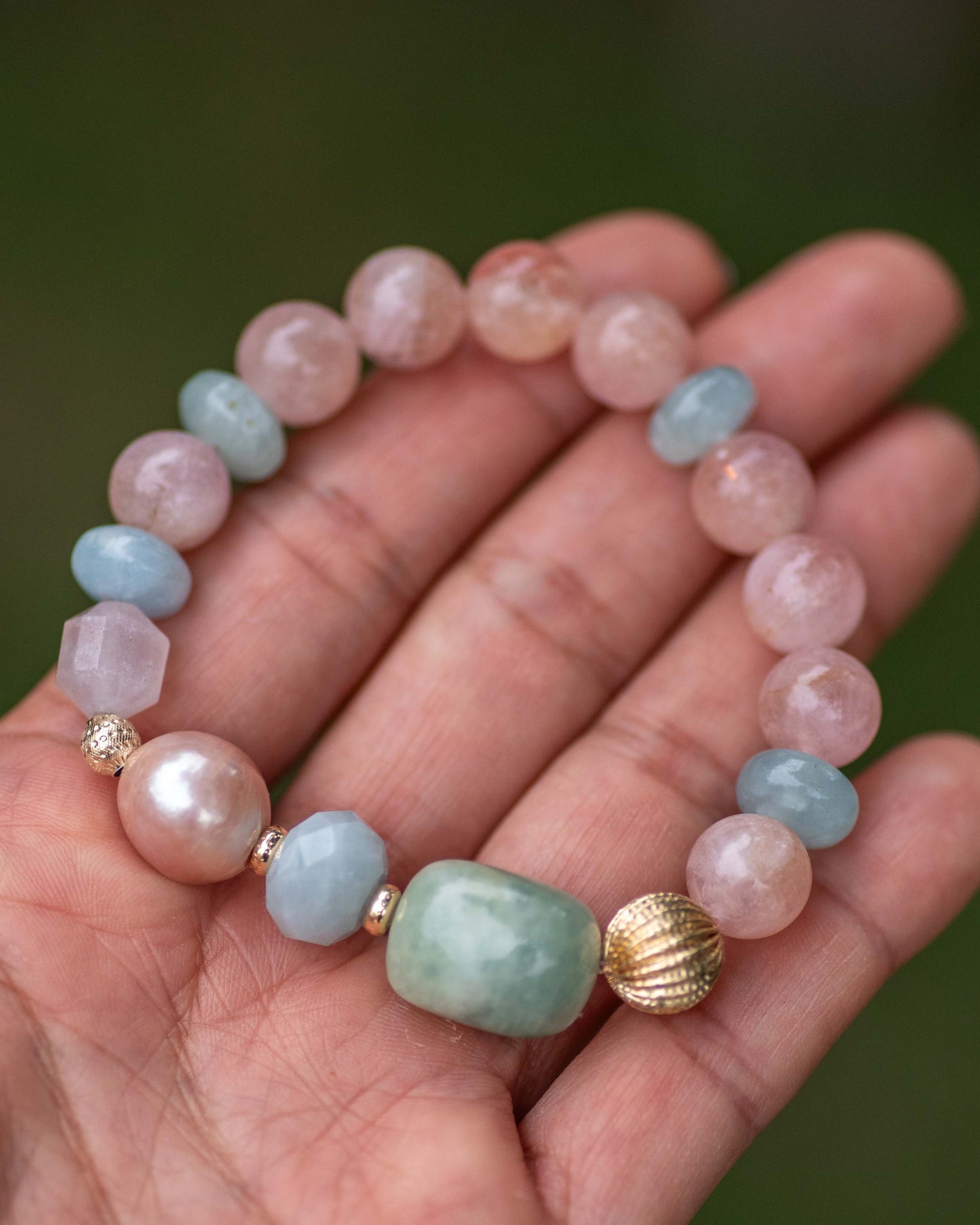 Pink Morganite & Aquamarine Nugget Gemstone Bracelet