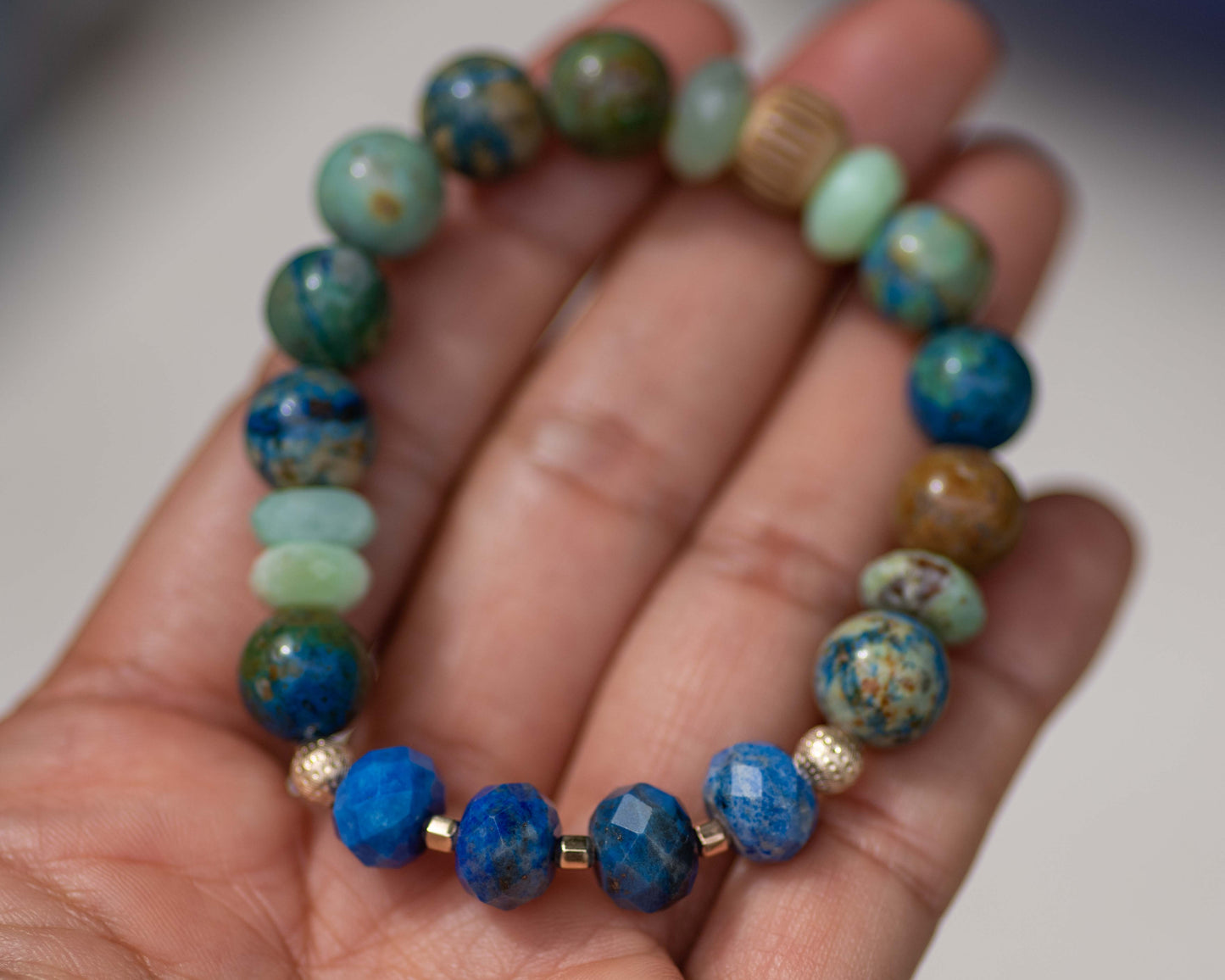 Lapis Lazuli & Chrysocolla Azurite Gemstone Bracelet Single