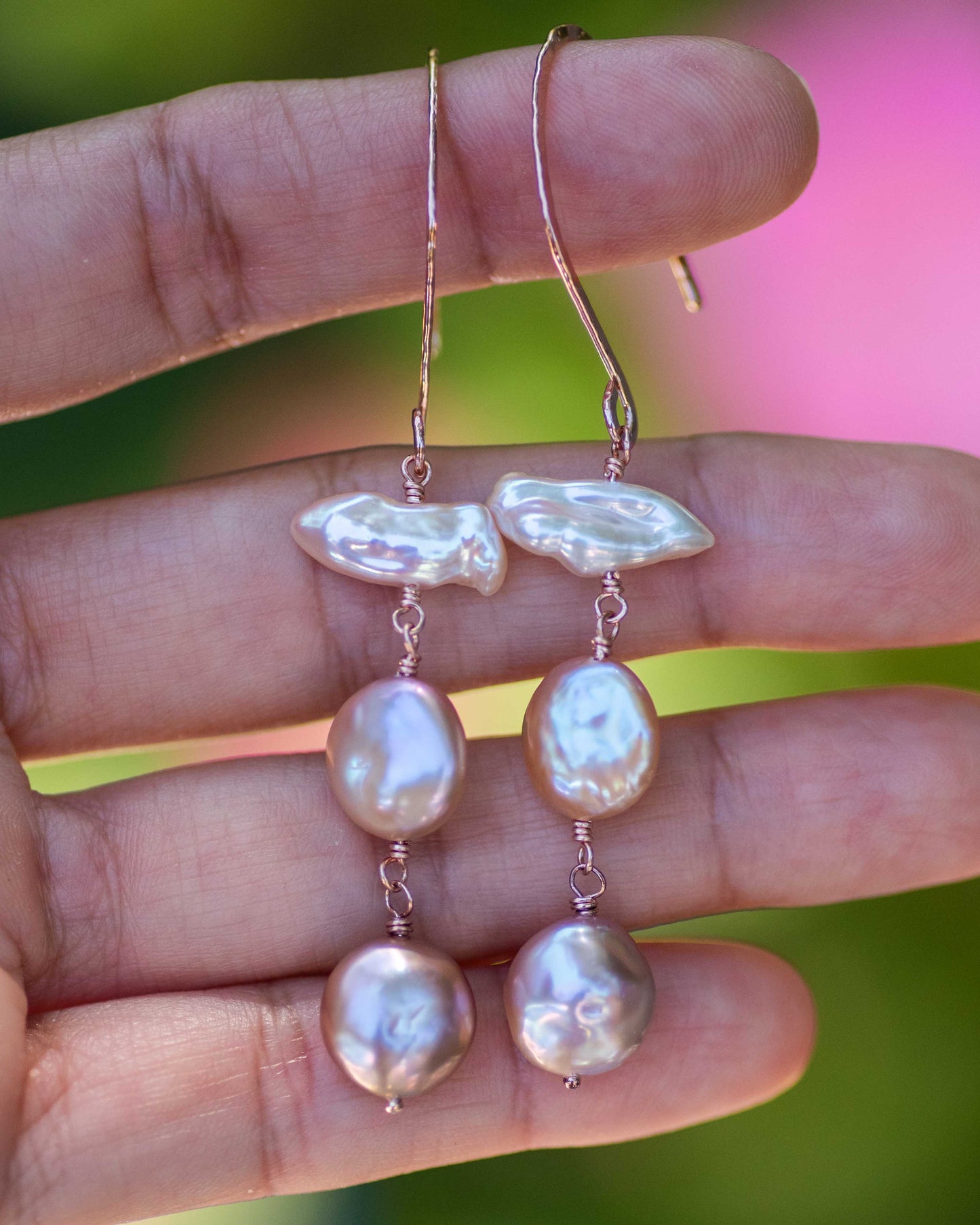 Biwa & Coin Pearl Blush Toned Earrings