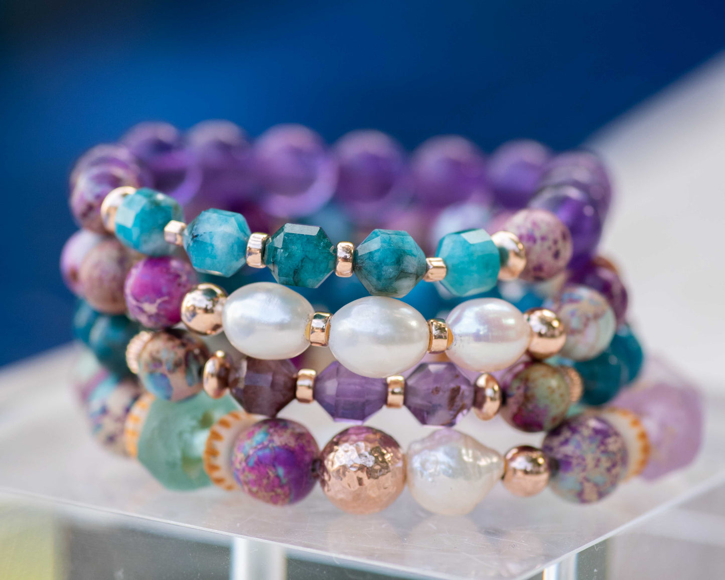 Vibrant Apatite & Amethyst Gemstone Bracelet