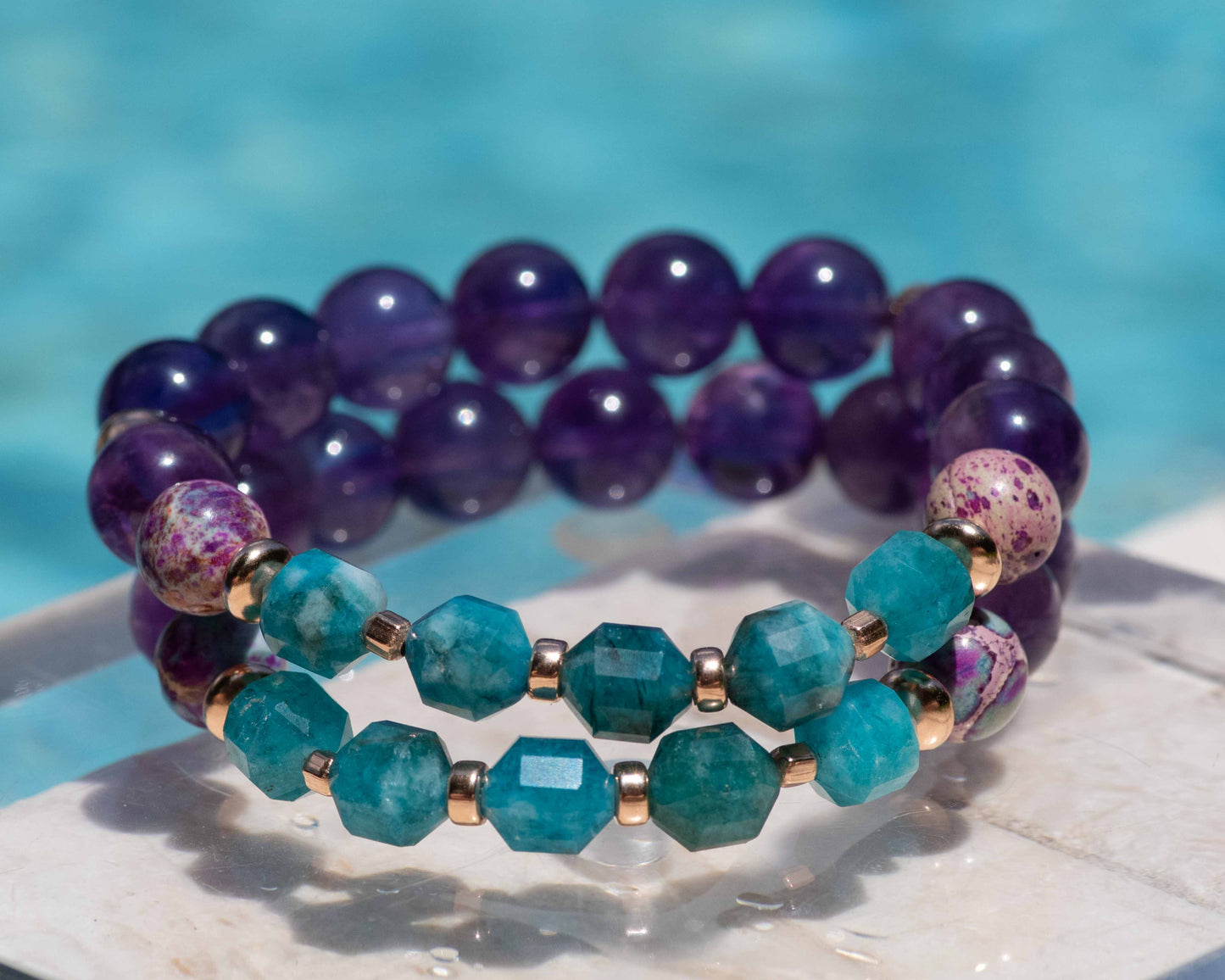 Vibrant Apatite & Amethyst Gemstone Bracelet