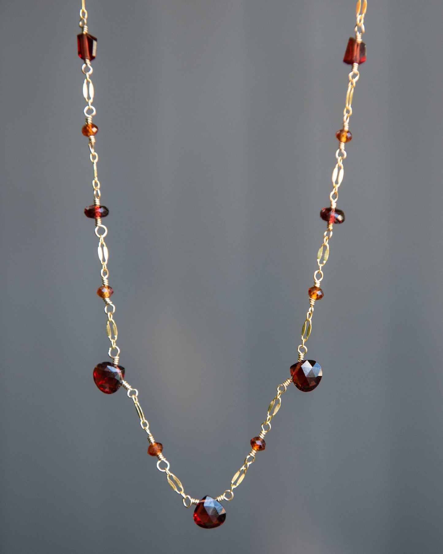 Minimalist Mozambique Garnet Station Necklace