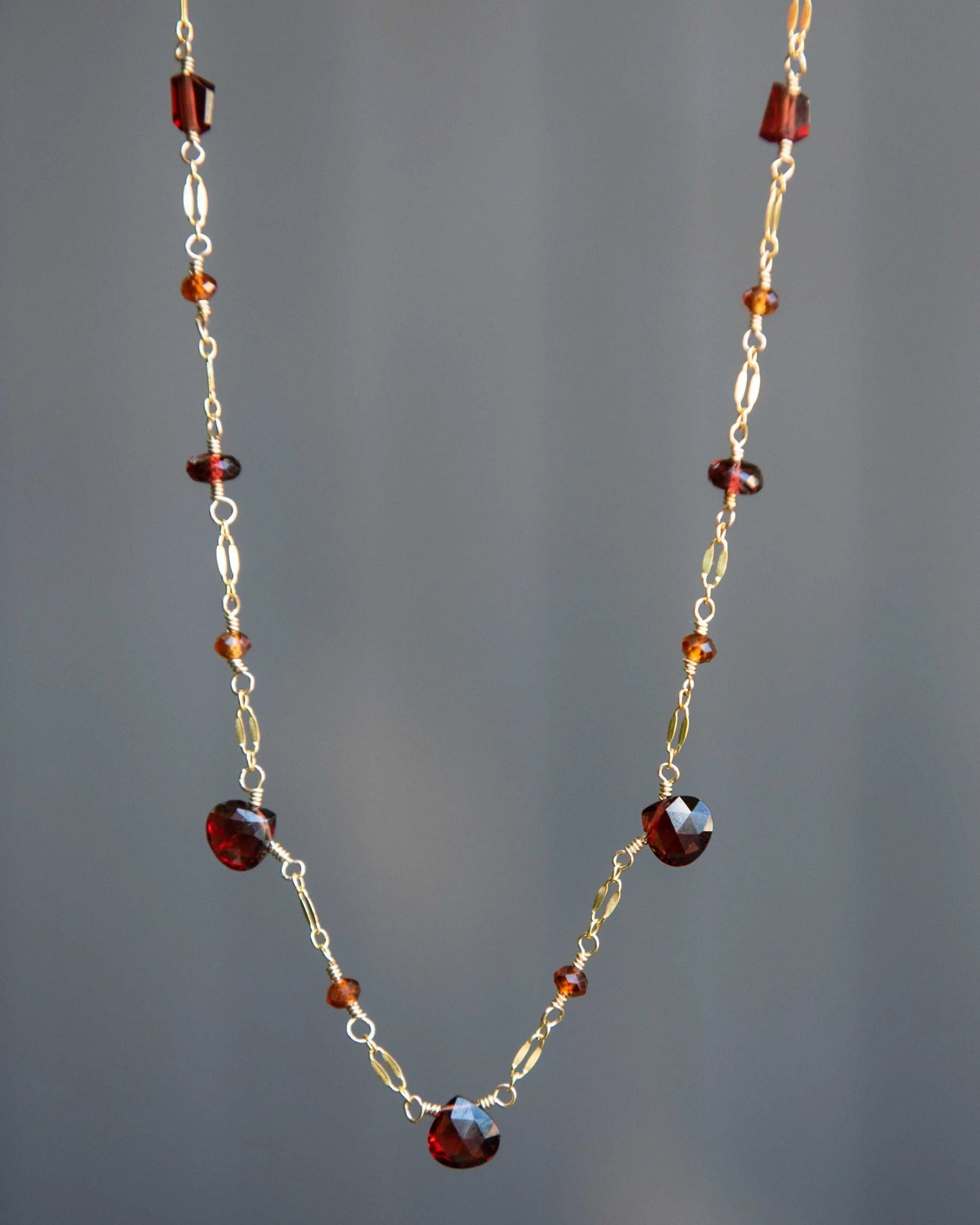 Minimalist Mozambique Garnet Station Necklace