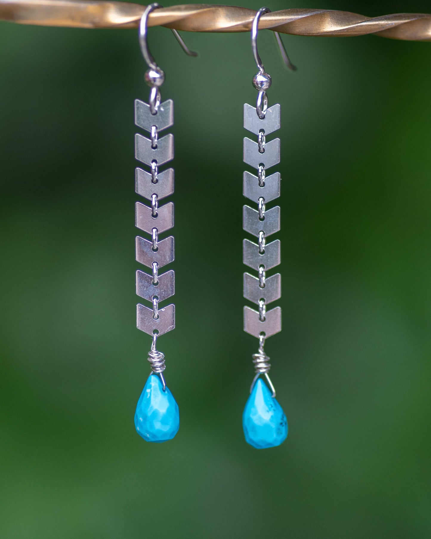 Turquoise Sterling Silver Chevron Chain Earrings