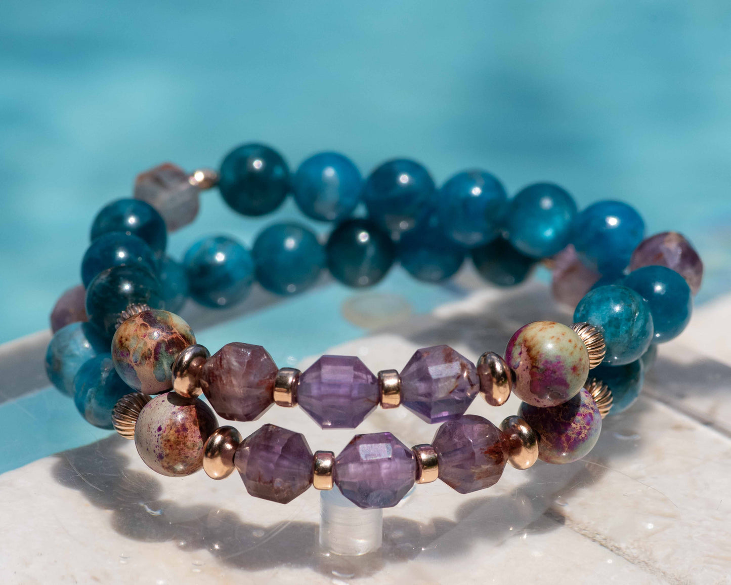 Apatite & Cacoxenite Amethyst Gemstone Bracelet