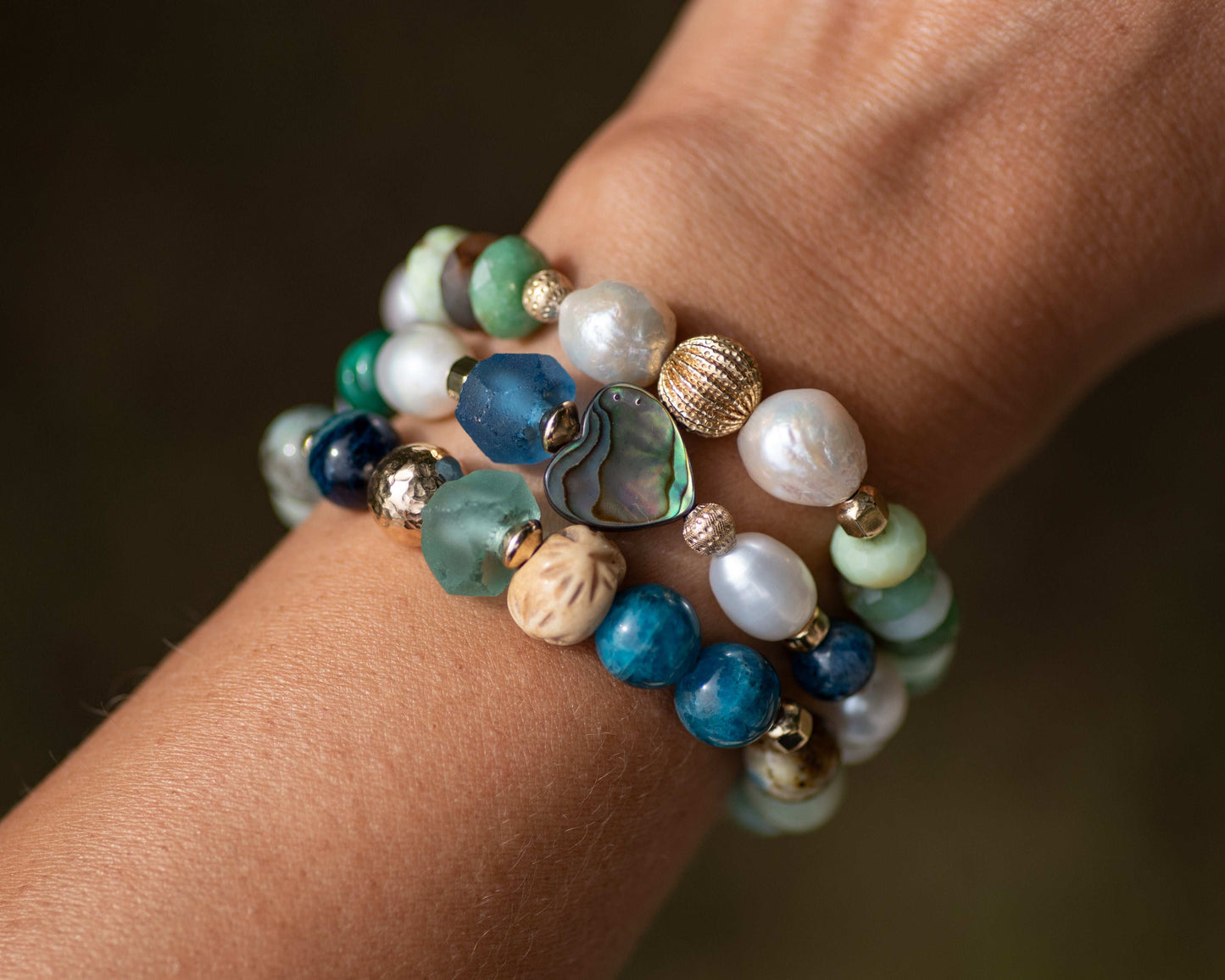 Apatite & Pyrite in Dioptase Beaded Bracelet