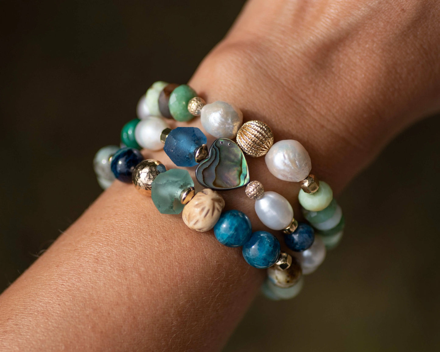 Apatite & Pyrite in Dioptase Beaded Bracelet