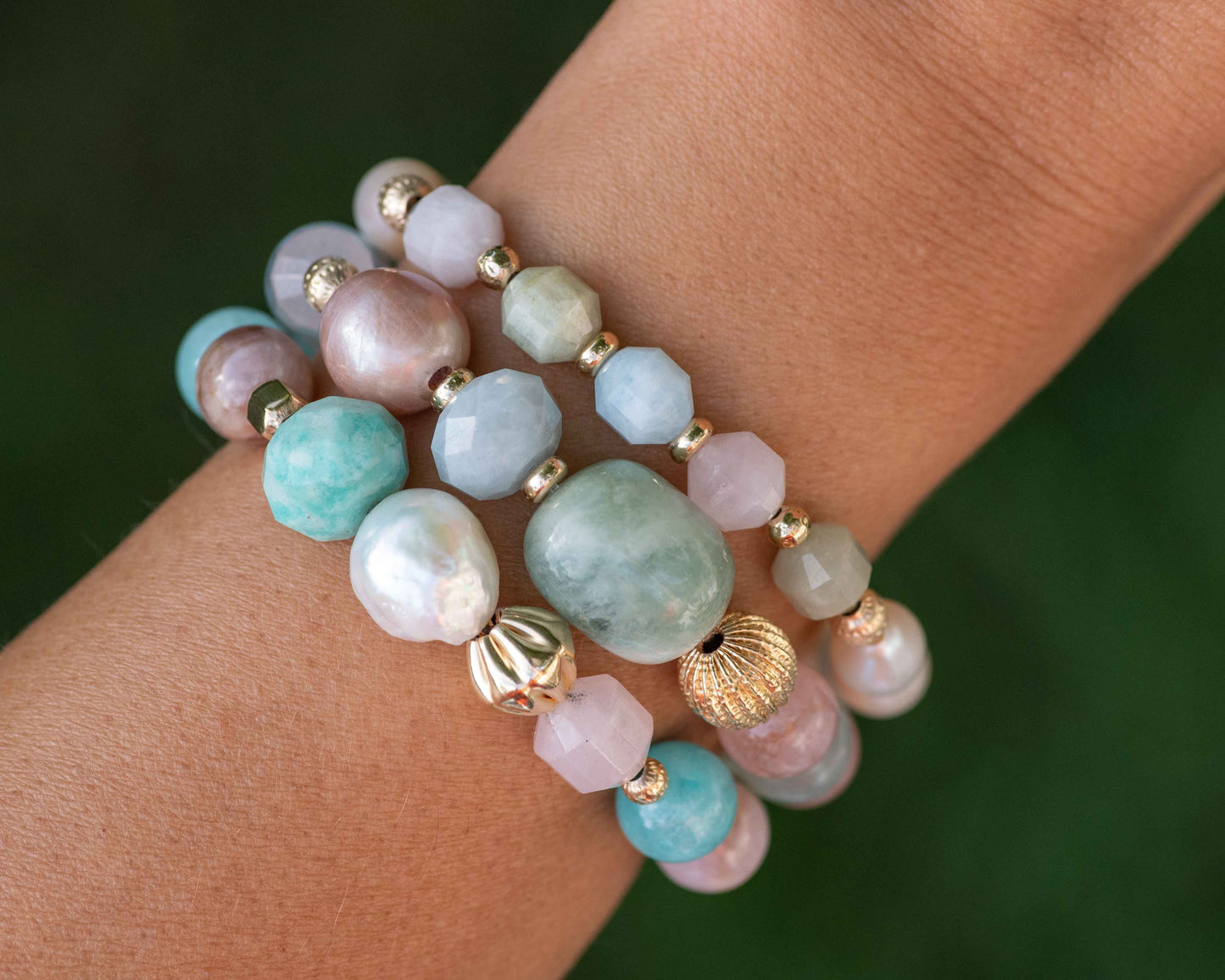 Pink Morganite & Aquamarine Nugget Gemstone Bracelet