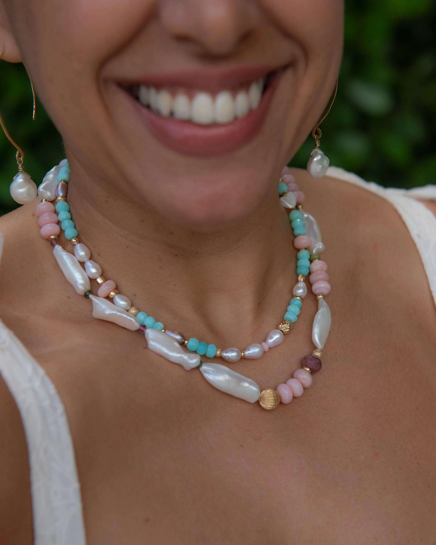 Blue Opal & Pearl Gemstone Necklace Vida Jewelry Designs