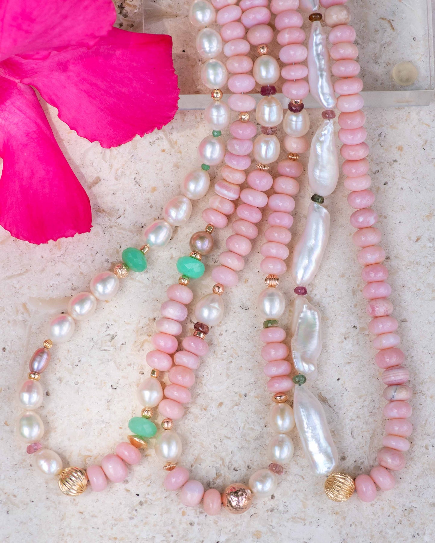 Peruvian Pink Opal Rose Gold Gemstone Necklace