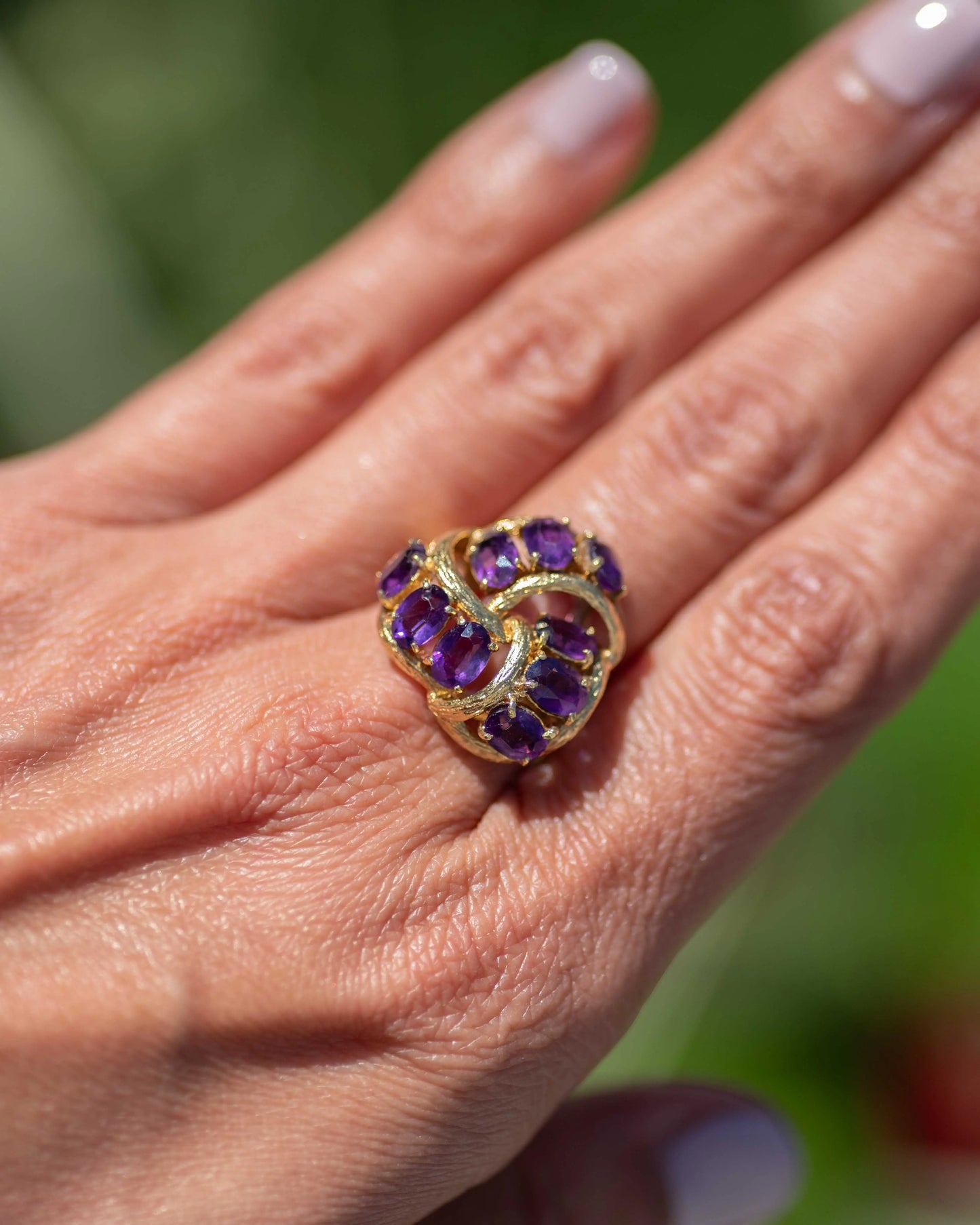 18kt Solid Gold Cocktail Amethyst Knot Style Ring Vida Jewelry Designs