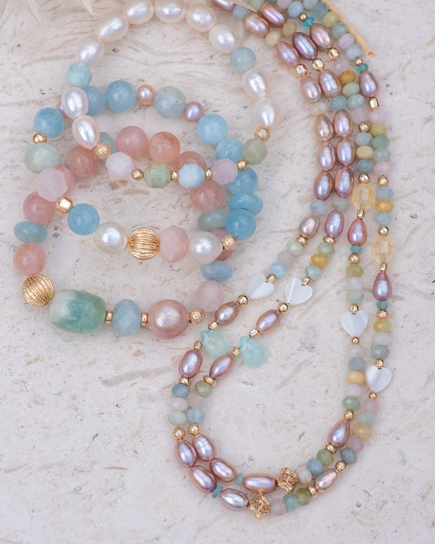 Morganite & Blush Pink Pearl Gemstone Necklace