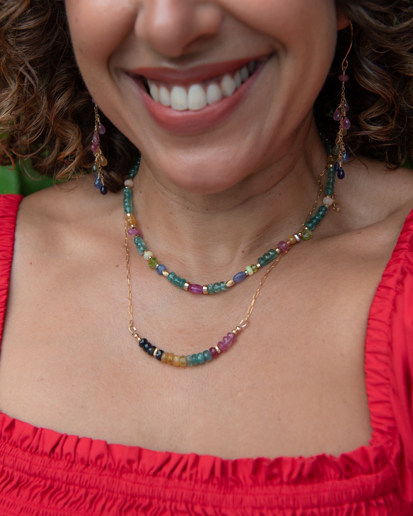 Apatite & Sapphire Colorful Gemstone Beaded Necklace