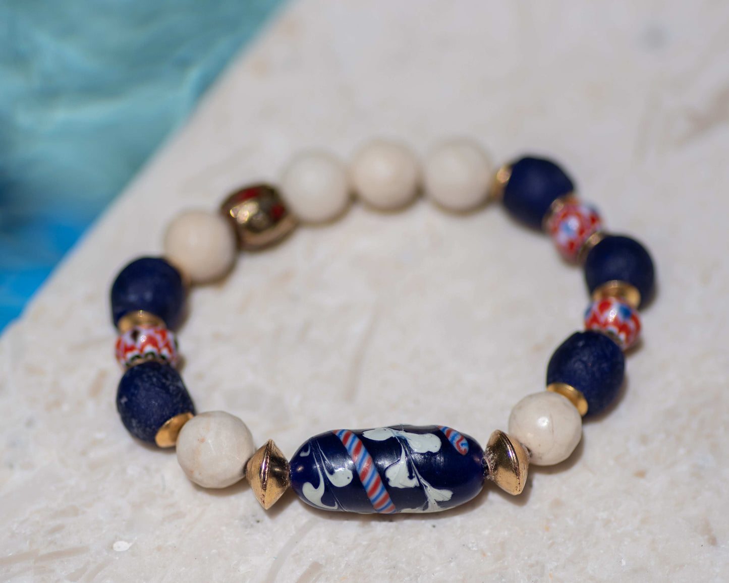 African Fancy Navy Blue Tibetan Beaded Bracelet