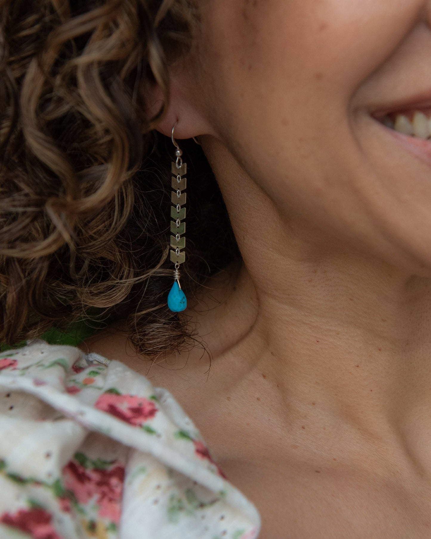 Turquoise Sterling Silver Chevron Chain Earrings