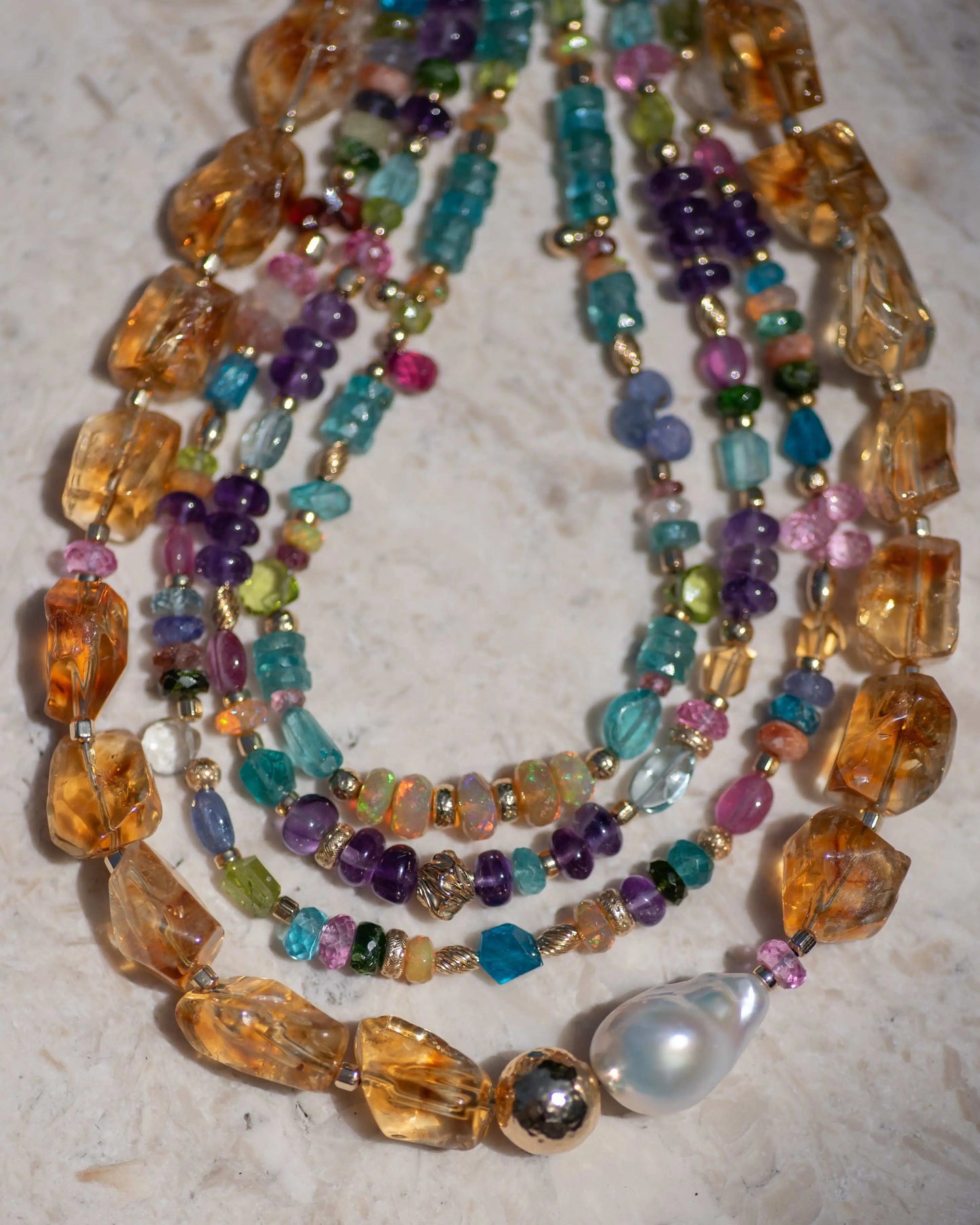 Chunky Citrine & Baroque Pearl Statement Necklace