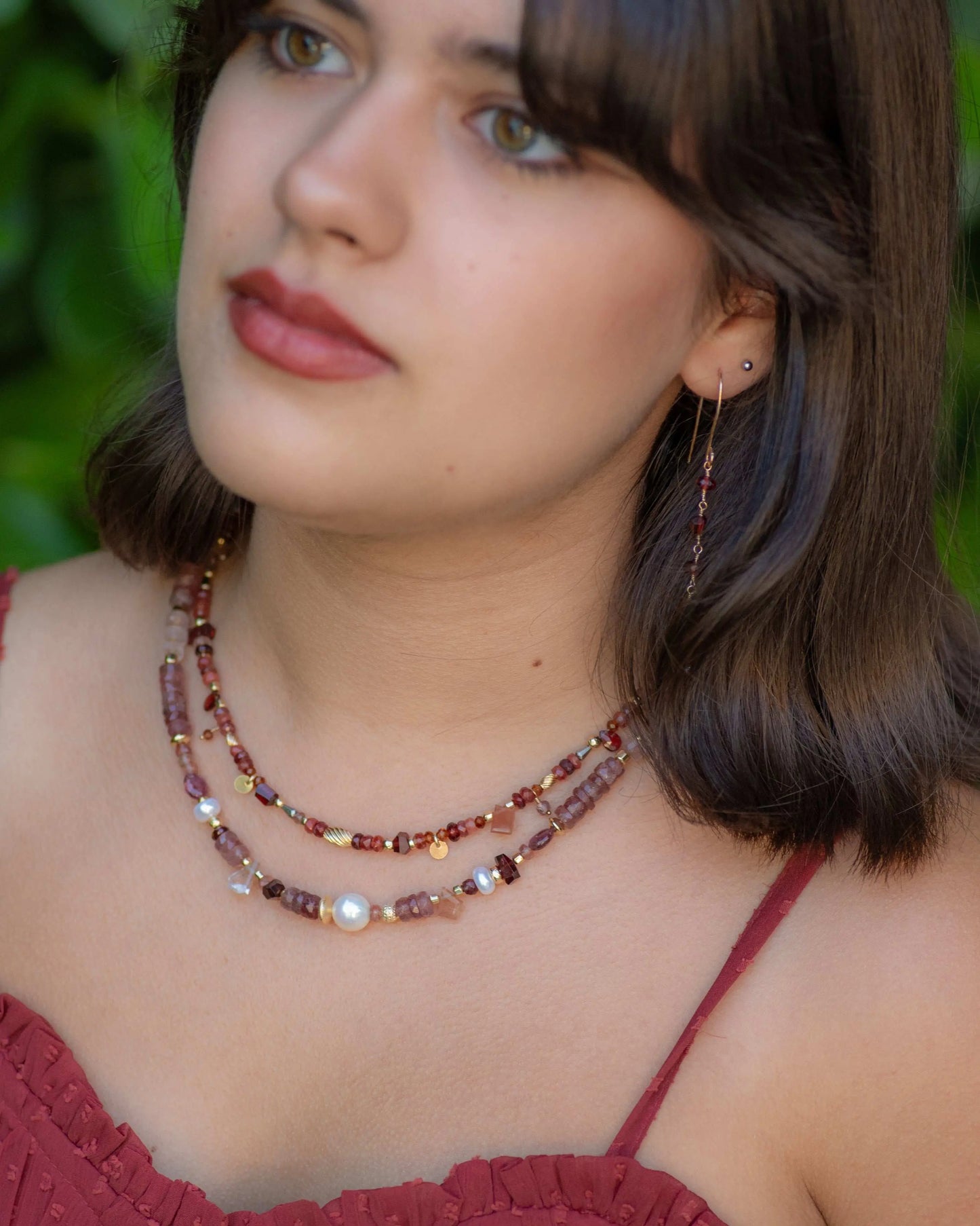 Strawberry Quartz & Garnet Beaded Necklace