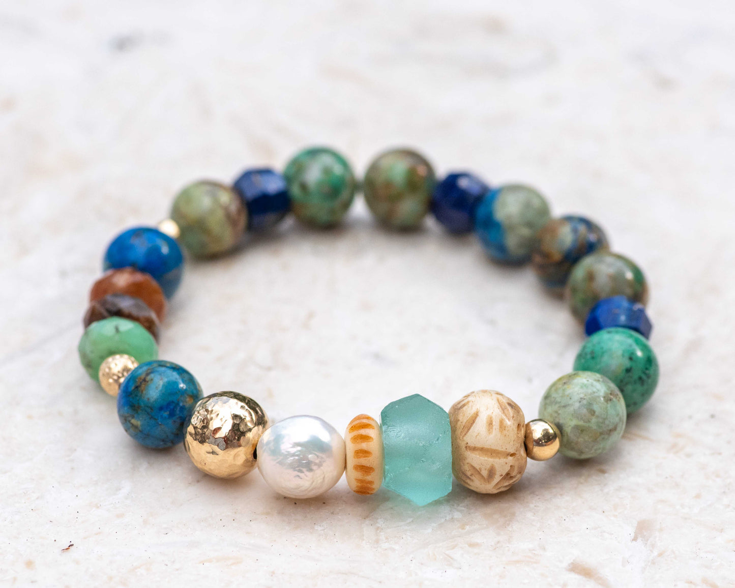 Chrysocolla Azurite Baroque Pearl Gemstone Bracelet Single