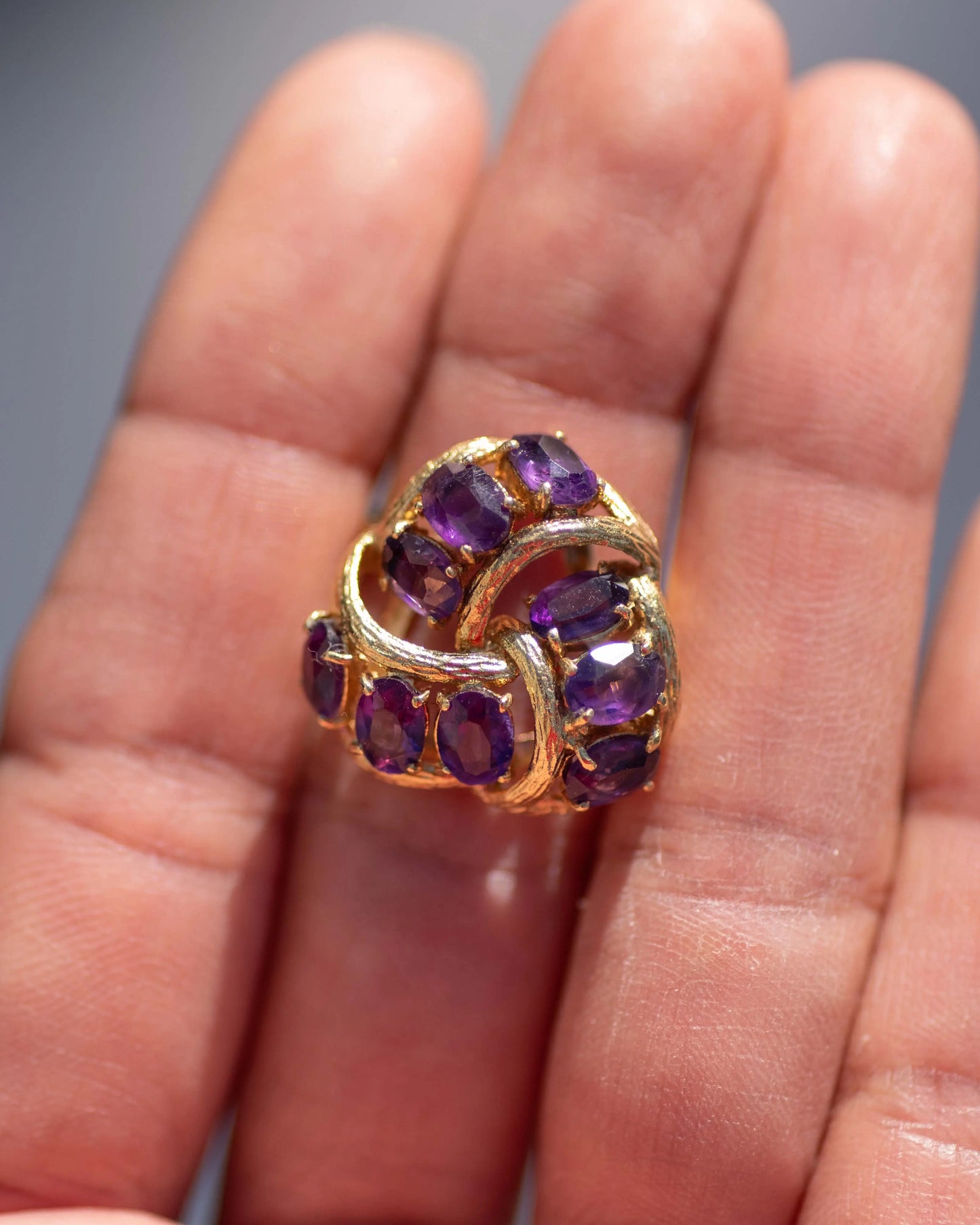 18kt Solid Gold Cocktail Amethyst Knot Style Ring Vida Jewelry Designs