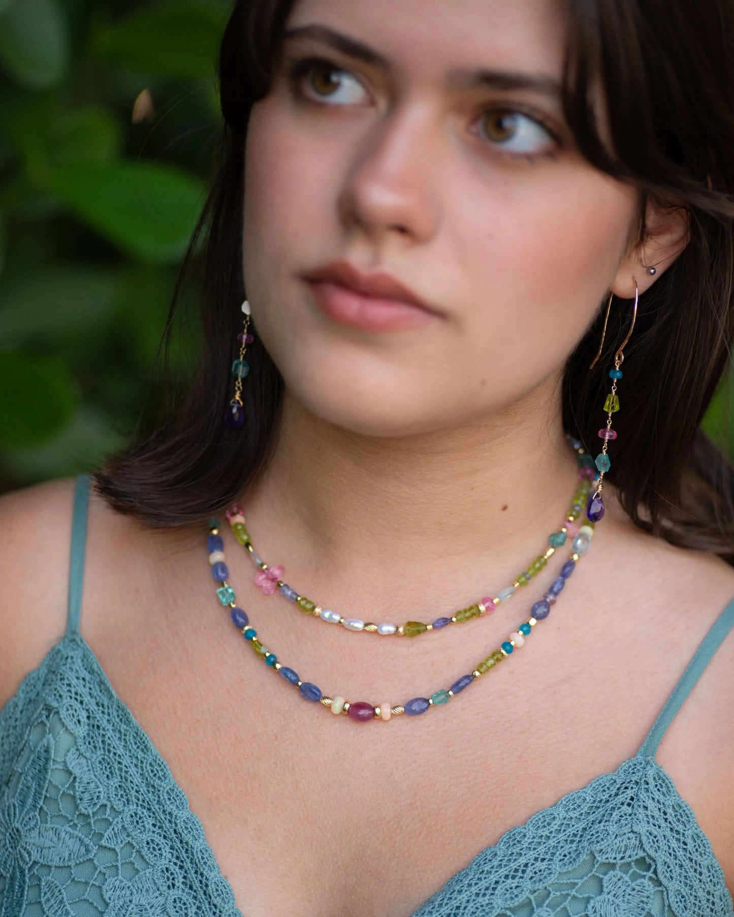 Peridot & Pink Topaz Spring Gemstone Necklace