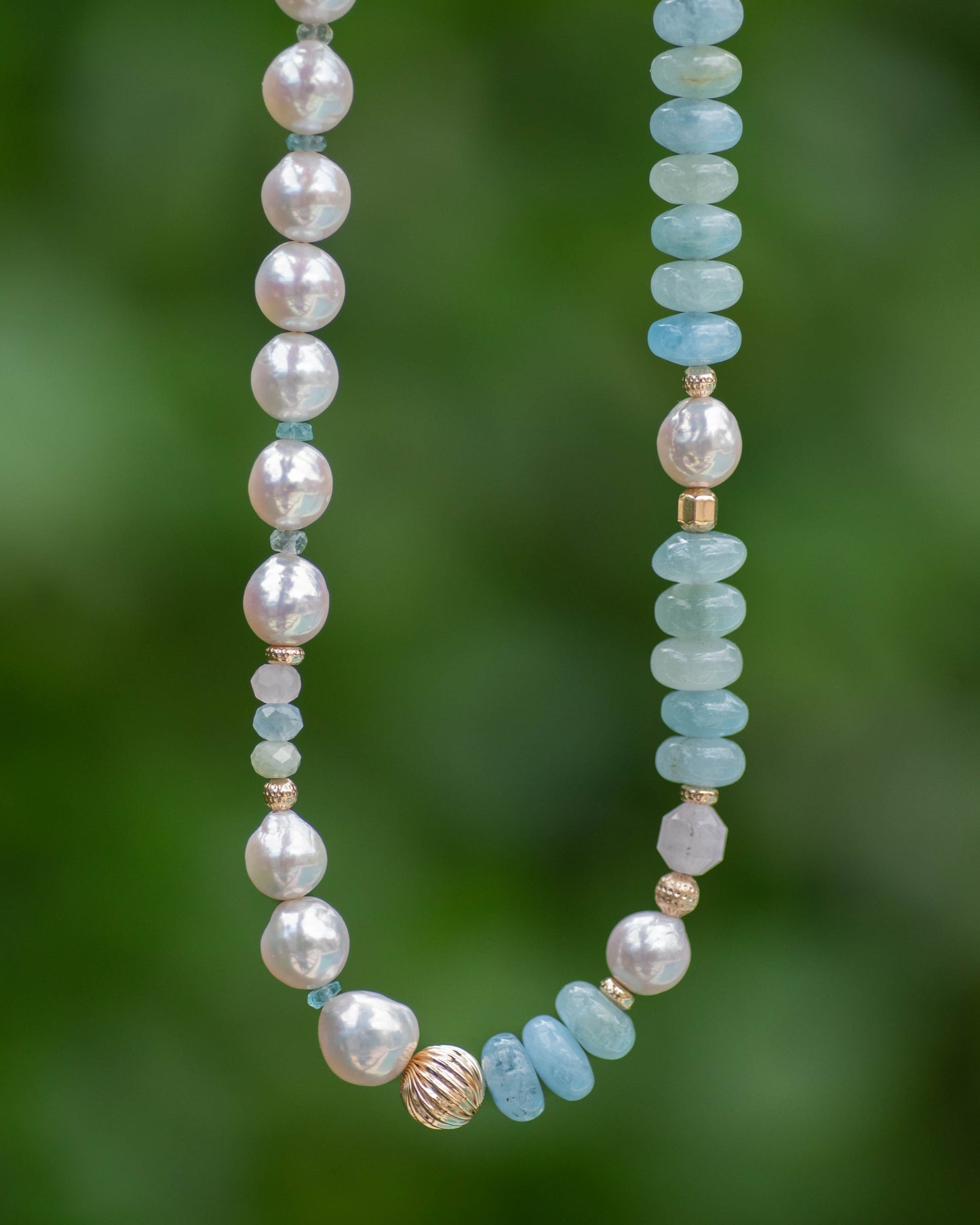 Aqumarine & Pearl Half & Half Necklace