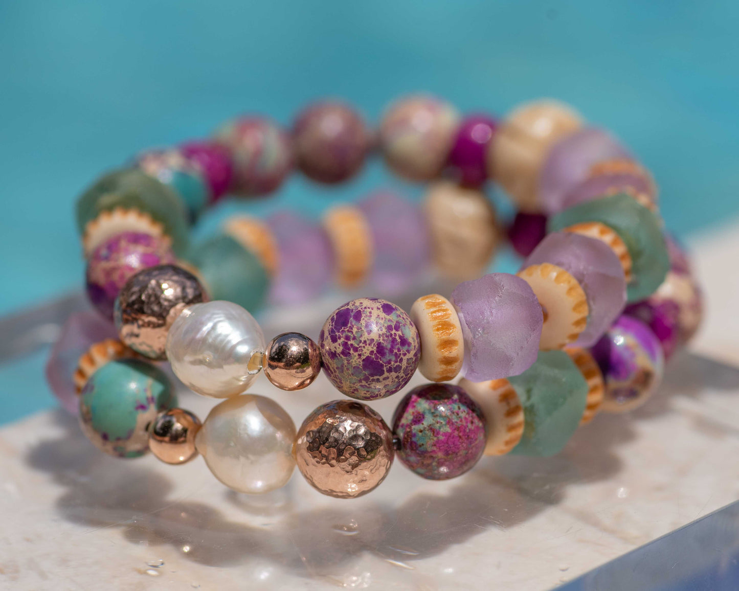 Galaxy Imperial Jasper & Purple Glass Pearl Bracelet