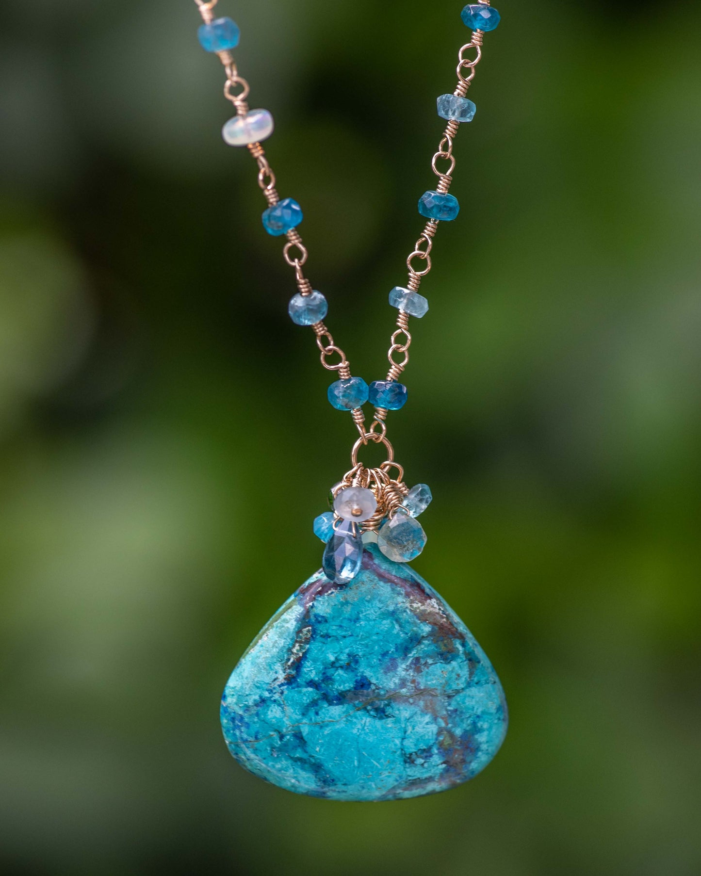 Azurite Shattuckite & Apatite Pendant Gemstone Necklace