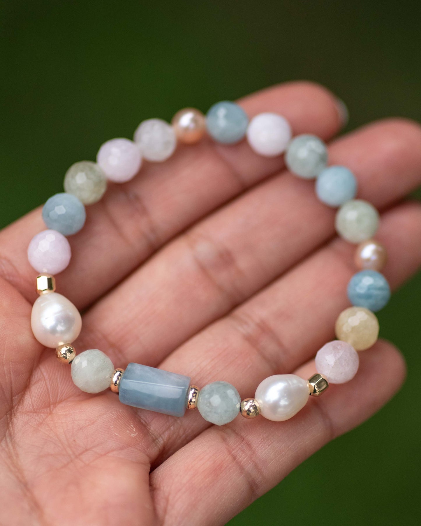 Aquamarine Barrel & Morganite 8mm Gemstone Bracelet