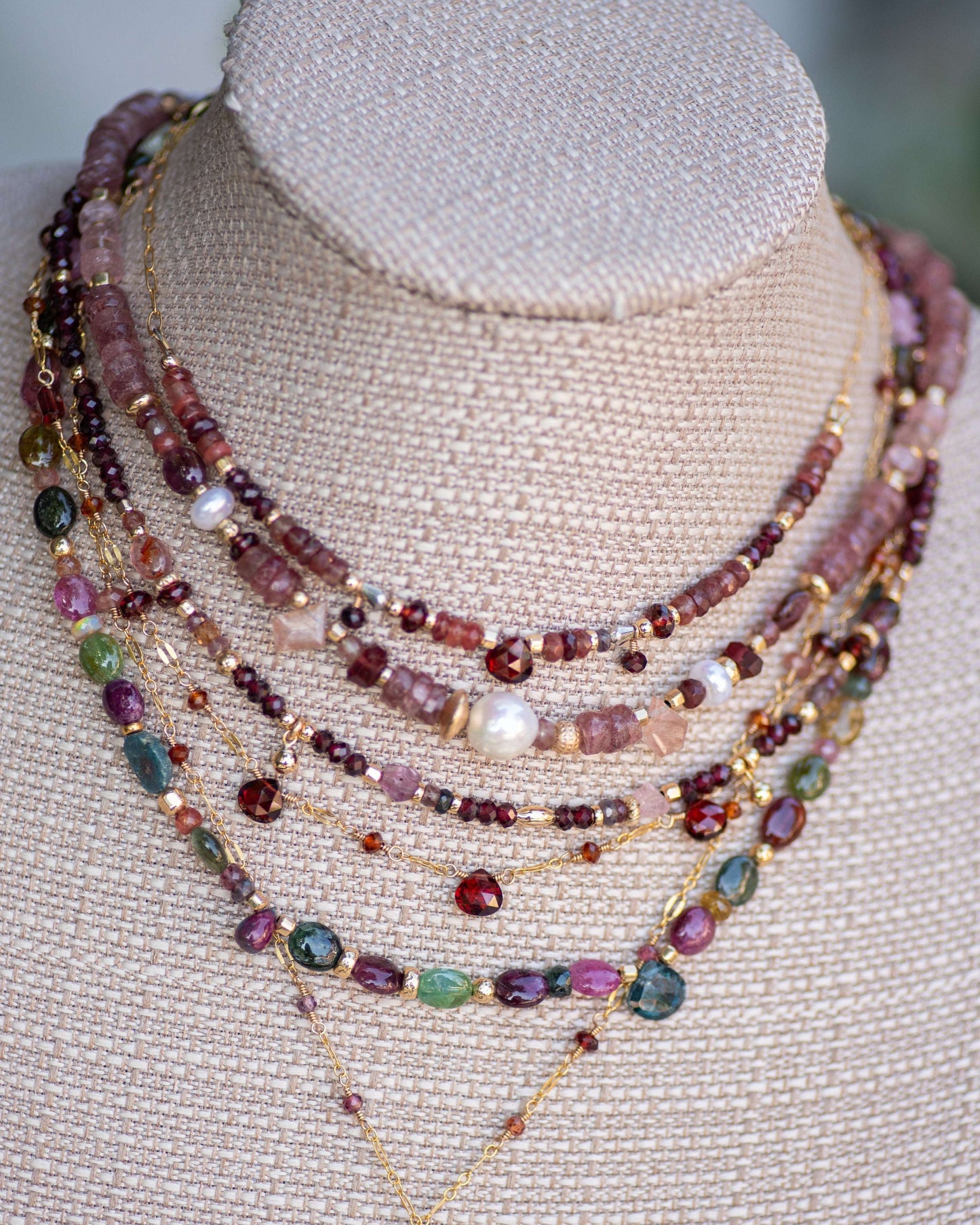 Andesine & Garnet Beaded Chain Necklace Vida Jewelry Designs