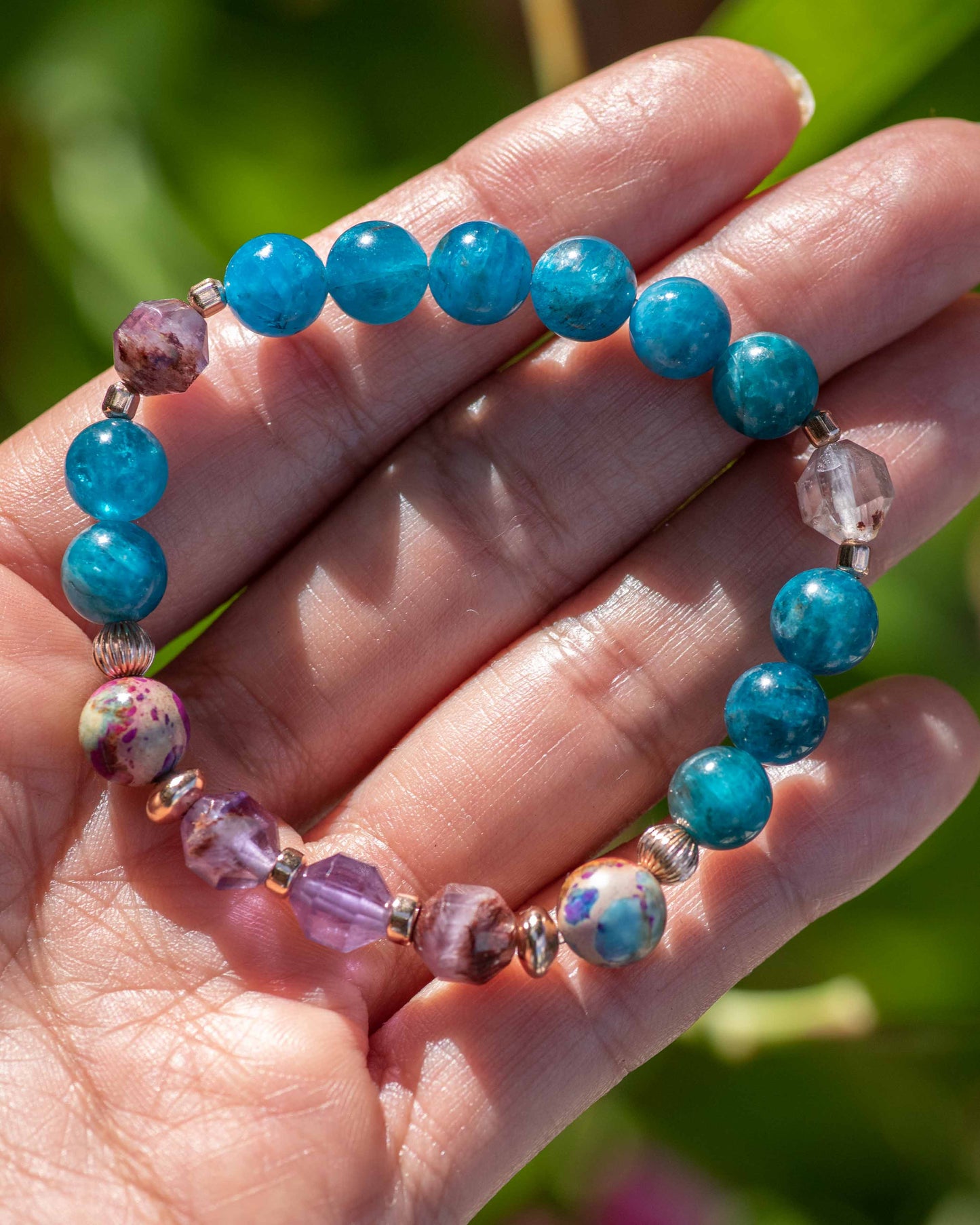 Apatite & Cacoxenite Amethyst Gemstone Bracelet
