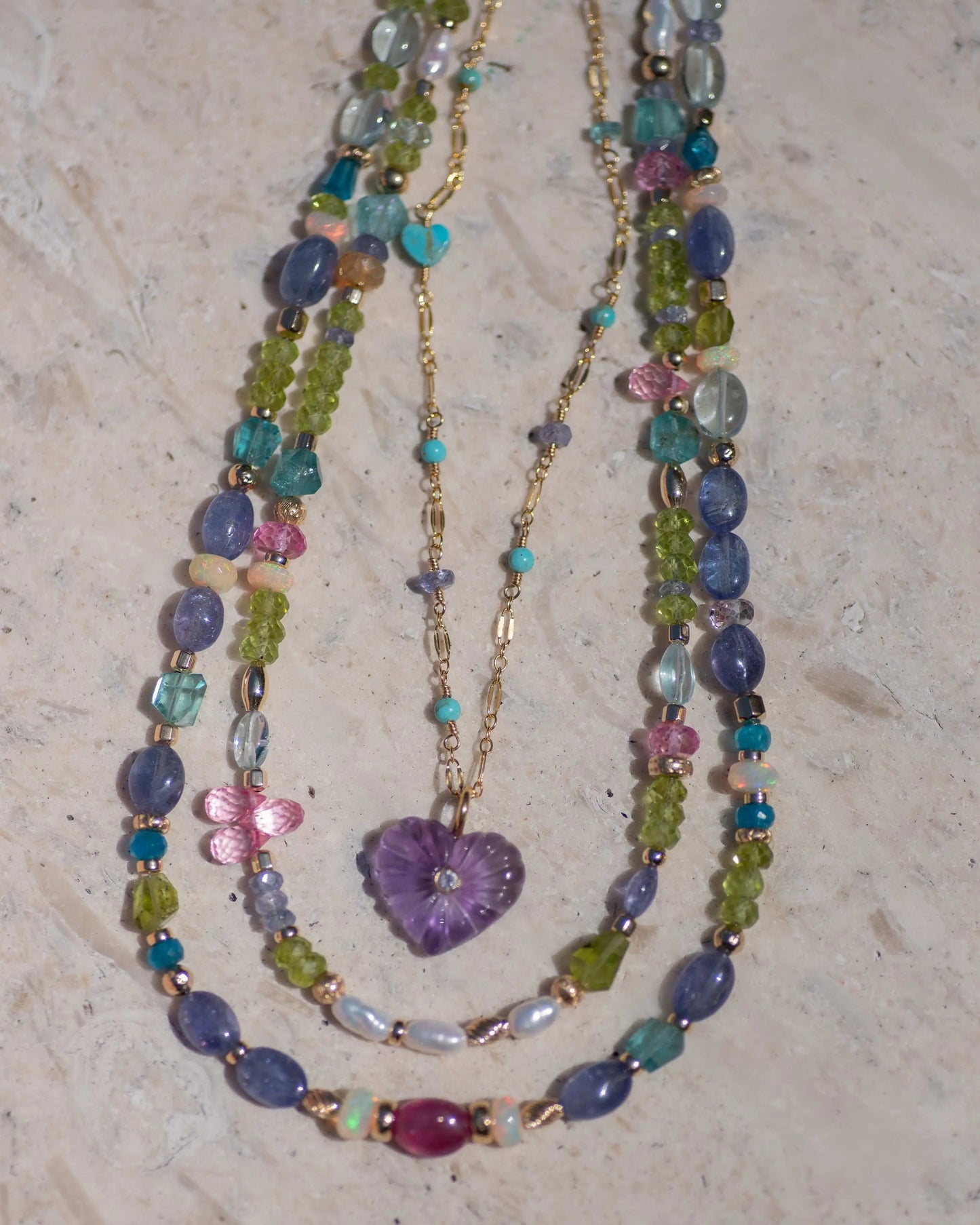 Tanzanite & Ruby Gemstone Beaded Necklace