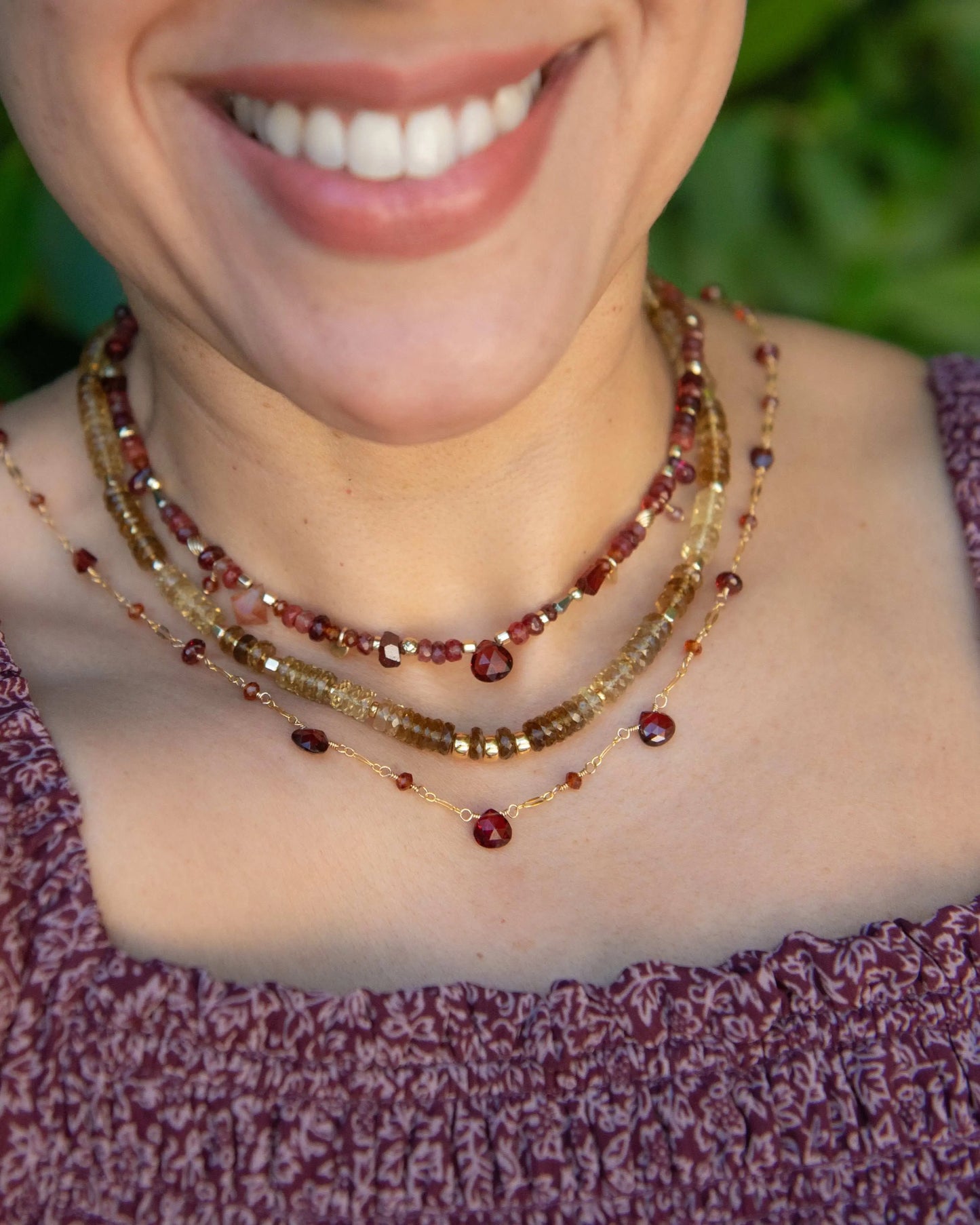Minimalist Mozambique Garnet Station Necklace
