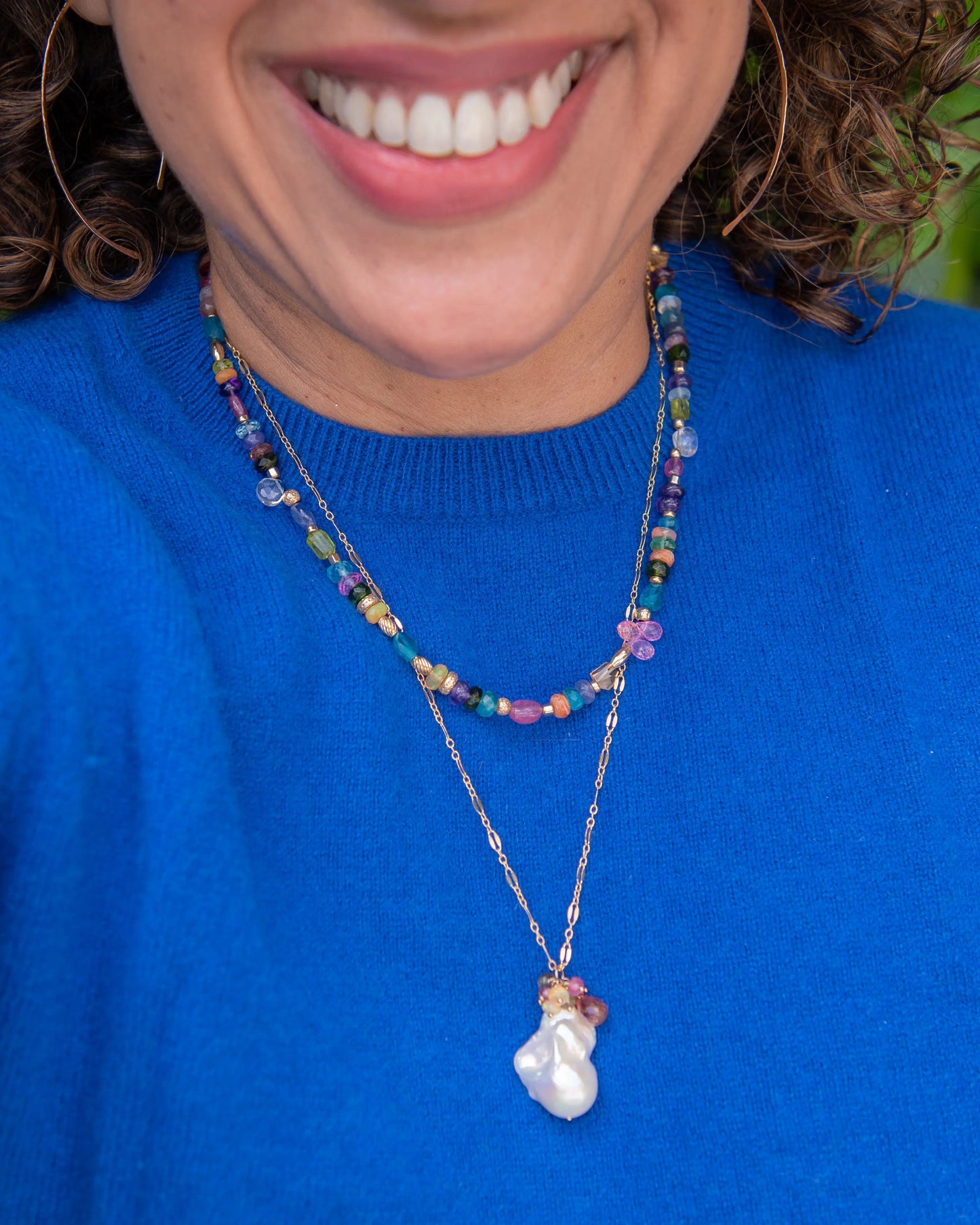 Large Baroque Pearl & Gemstone Cluster Chain Necklace Vida Jewelry Designs