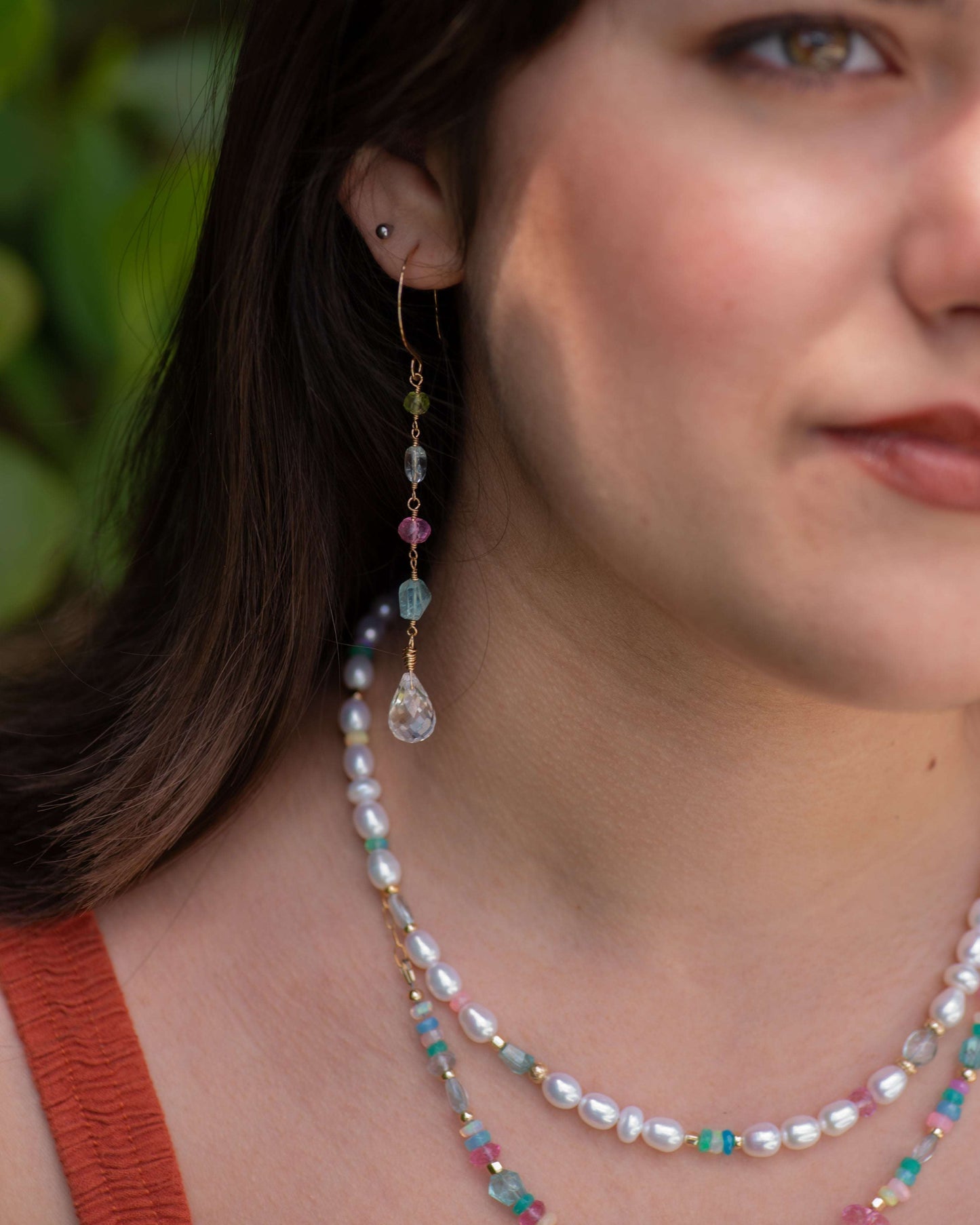 Crystal Quartz Multi Gemstone Dangle Earrings