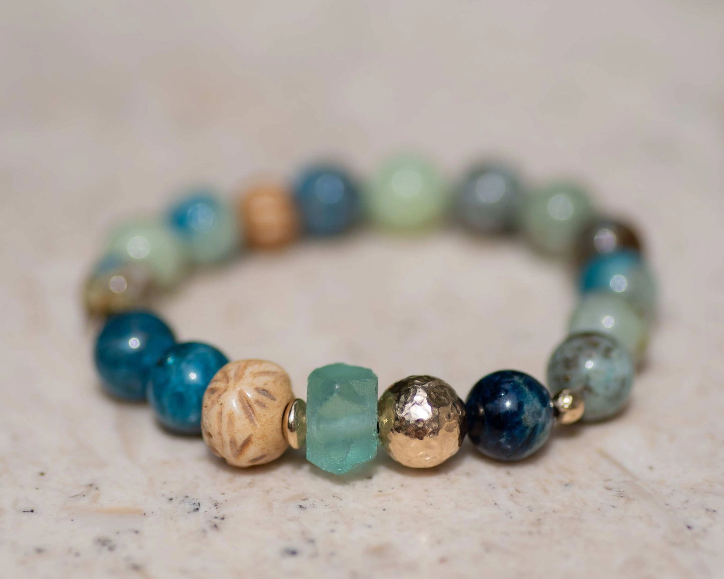 Apatite & Pyrite in Dioptase Beaded Bracelet