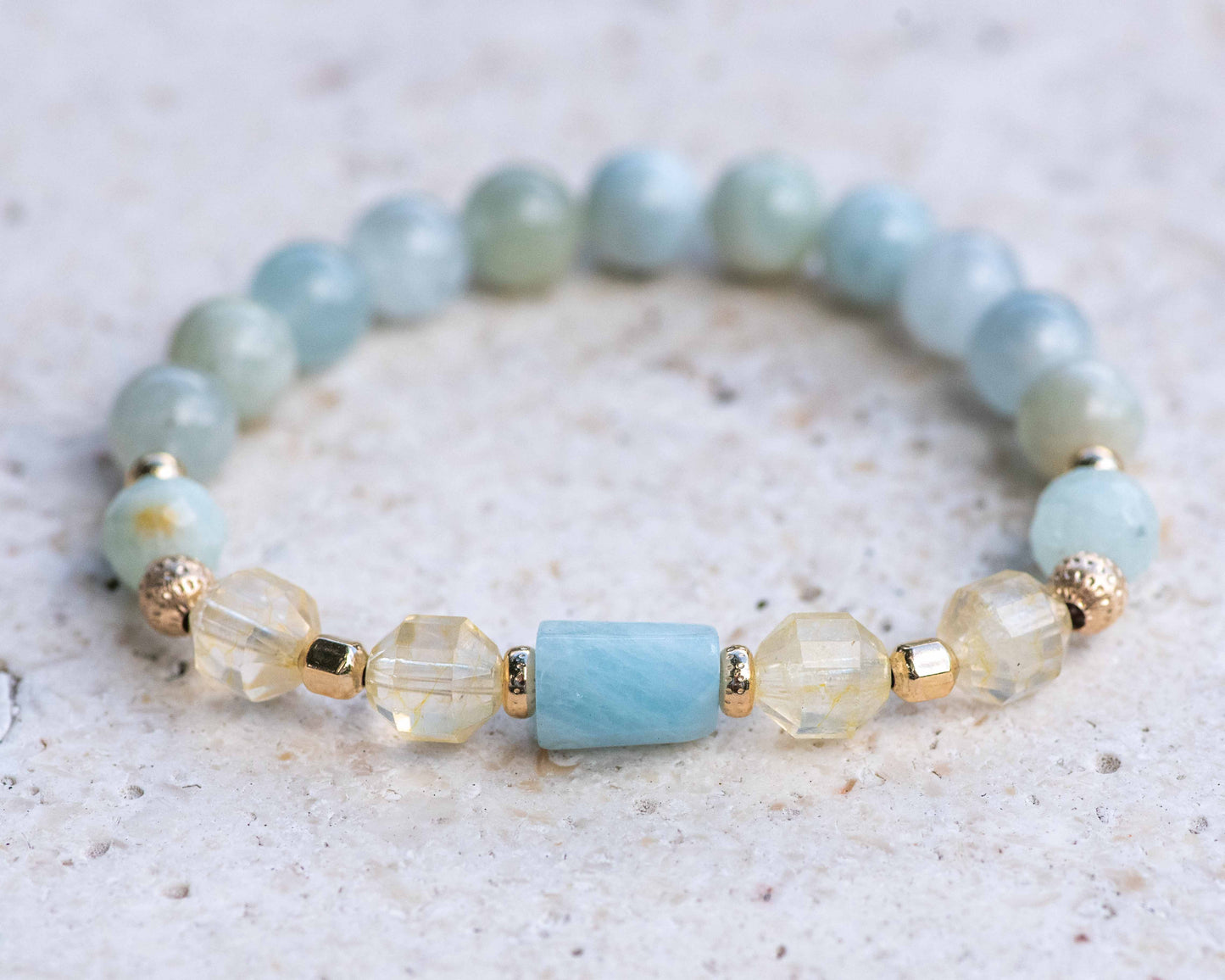 Aquamarine & Citrine Gemstone 8mm Bracelet