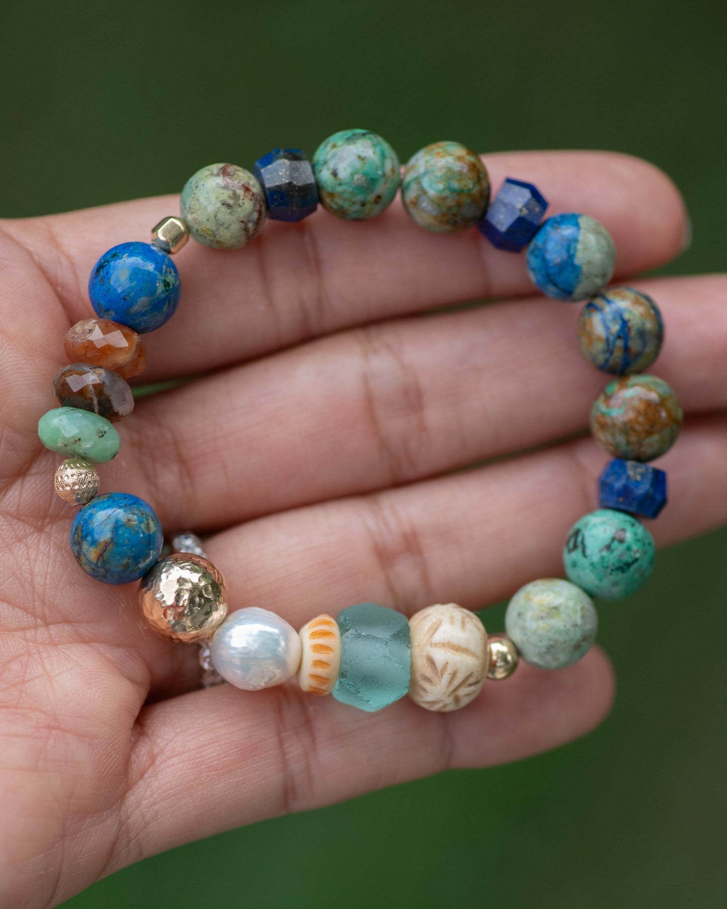 Chrysocolla Azurite Baroque Pearl Gemstone Bracelet Single