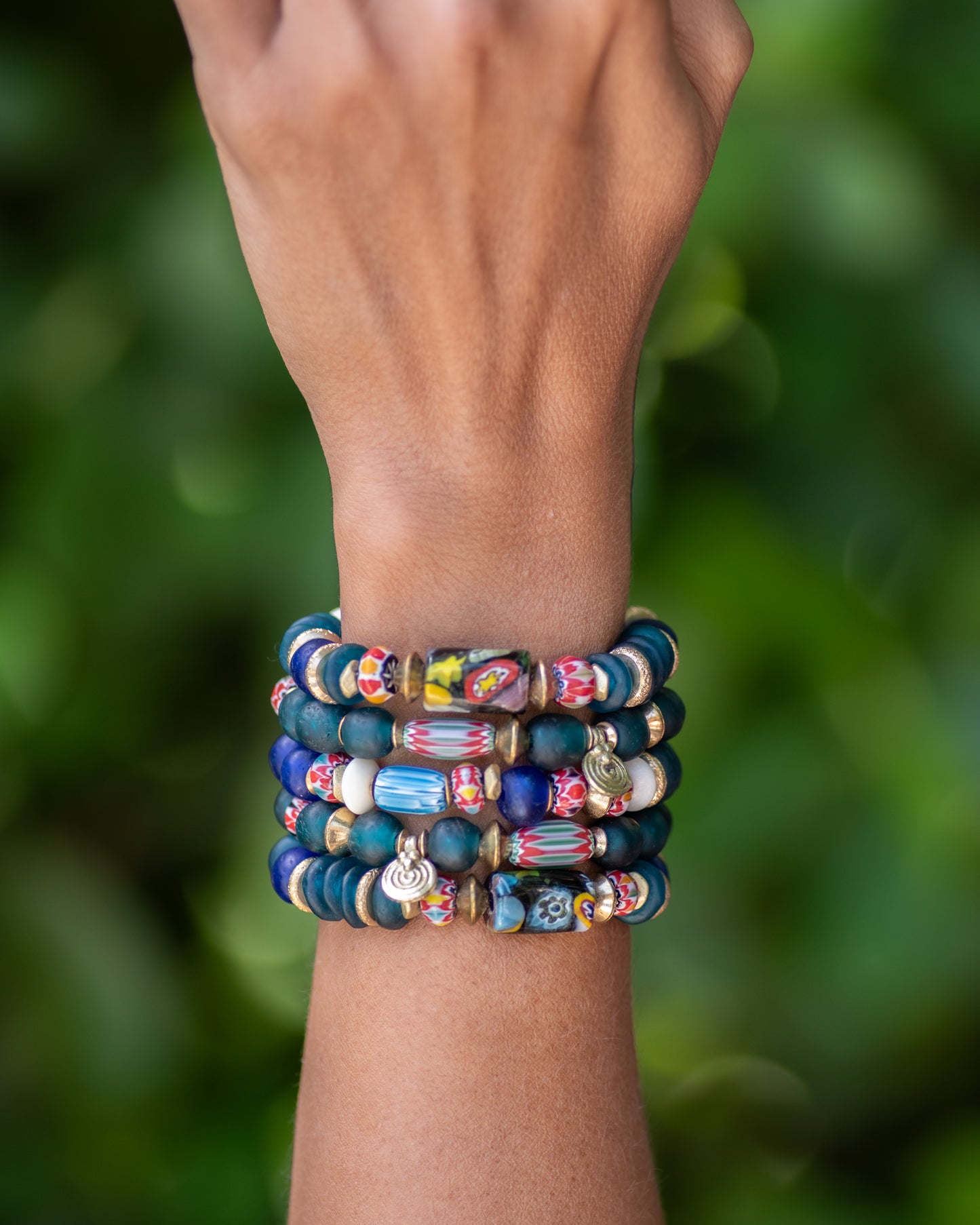 Millefiori & Teal Glass Beaded Bracelet