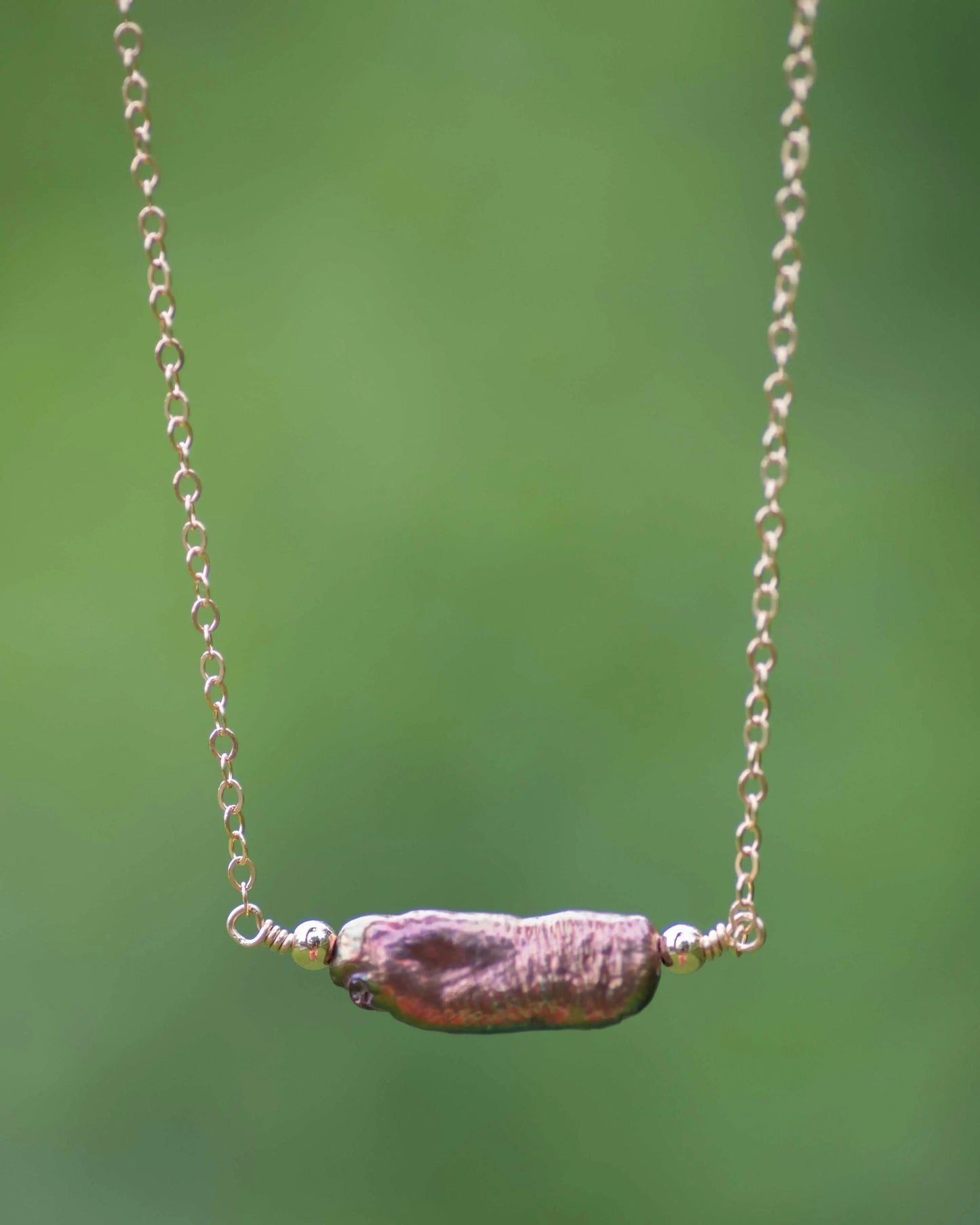 Bronze Biwa Pearl Bar Necklace